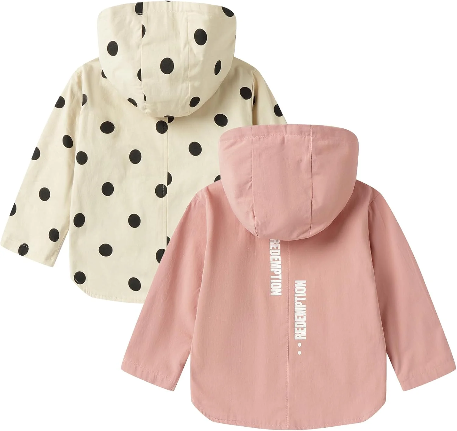 LittleSpring ژاکت دخترانه دو رو با طرح خال خالی و کلاه دار