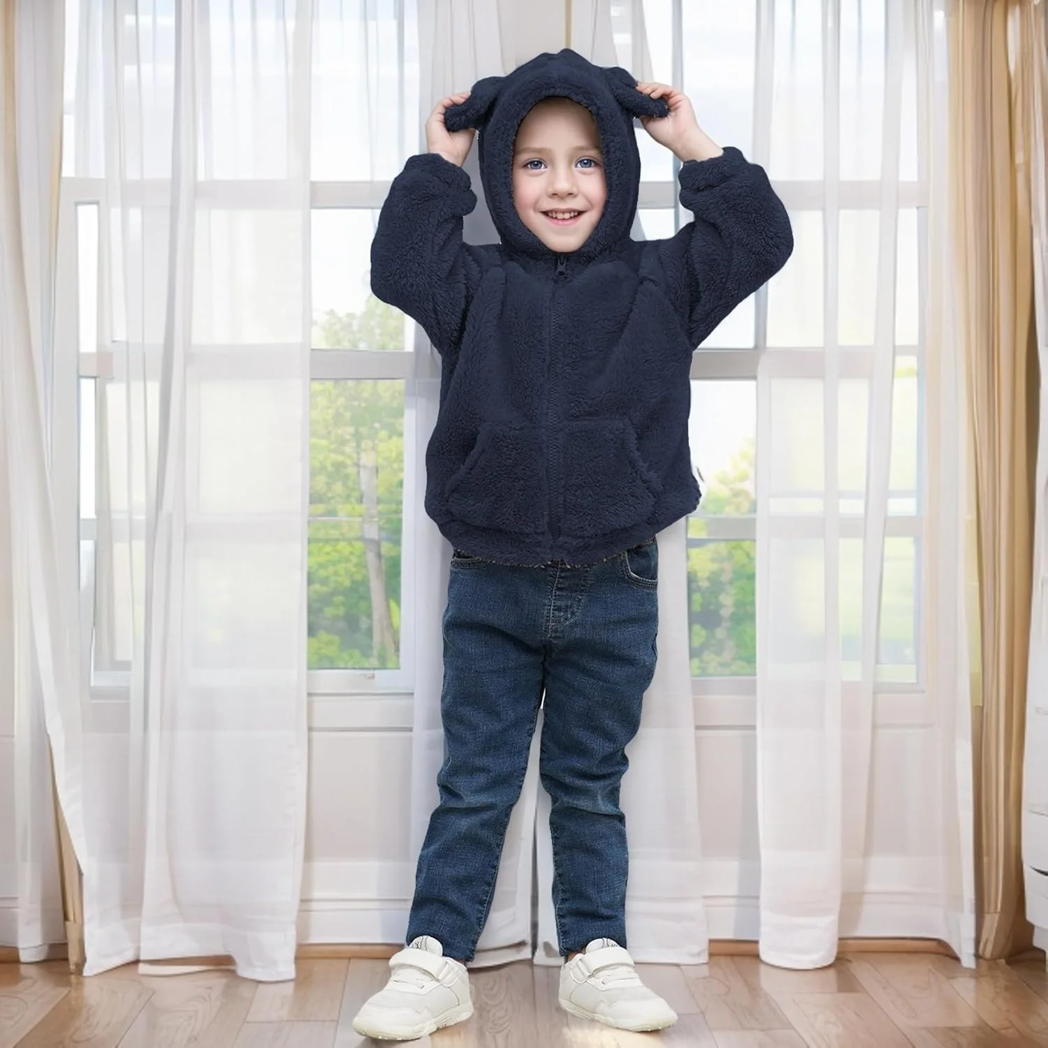 ژاکت پشمی کودکانه LUVCES دخترانه پسرانه کلاه دار زیپ دار گوش خرسی گرم کت زمستانی لباس بیرونی بچه گانه