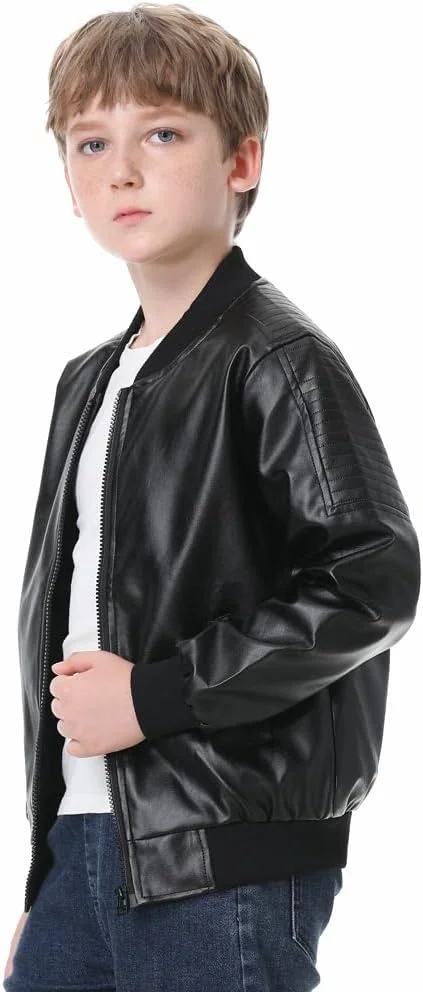 JYCPFLIT کت چرم موتورسواری پسرانه، کت چرم مصنوعی بچه گانه، لباس بیرونی مشکی برای کودکان 3-13 سال