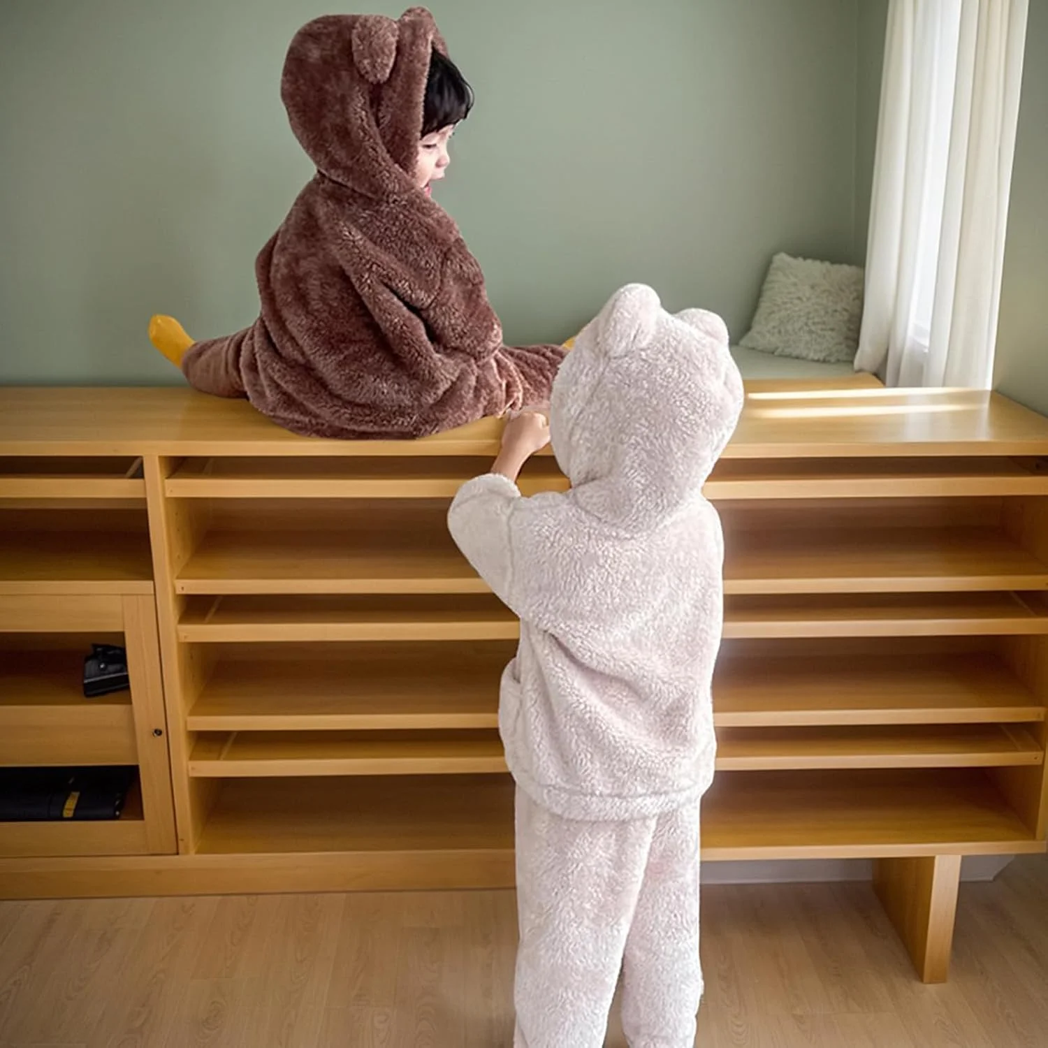 ست بلوز و شلوار گرم پشمی کلاه دار نوزادی JiAmy مناسب فصل زمستان، لباس ورزشی نرم و لطیف، طرح ساده، دو تکه، مناسب دختران و پسران 12 ماهه تا 4 ساله