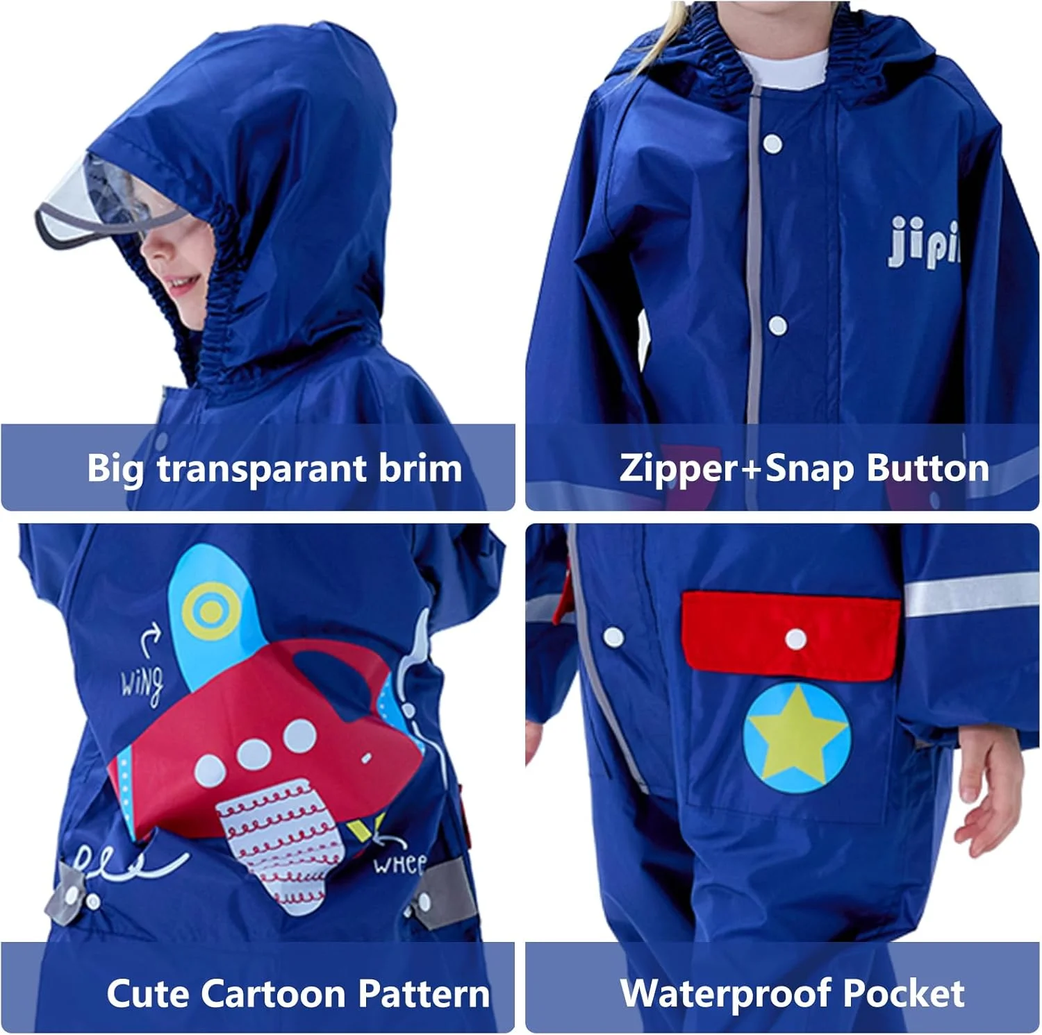 لباس بارانی بچگانه Hovkib، کت و شلوار یک تکه ضد آب برای دختران و پسران نوپا، ژاکت بارانی کارتونی سه بعدی، 1 تا 10 سال