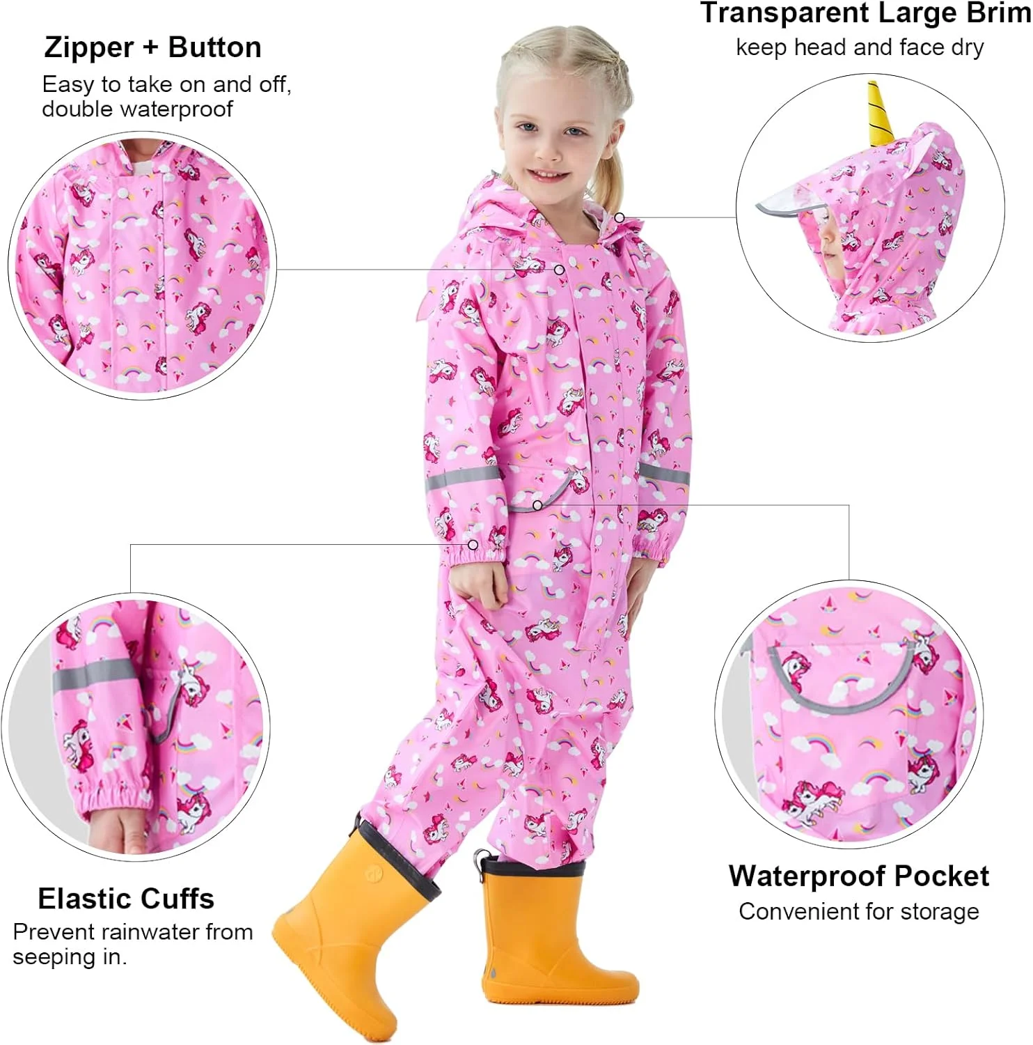 لباس بارانی Hovkib برای کودکان دختر و پسر، یک تکه ضد آب، پانچو بارانی زیپی، ژاکت بارانی تنفسی سبک وزن 1-10 سال