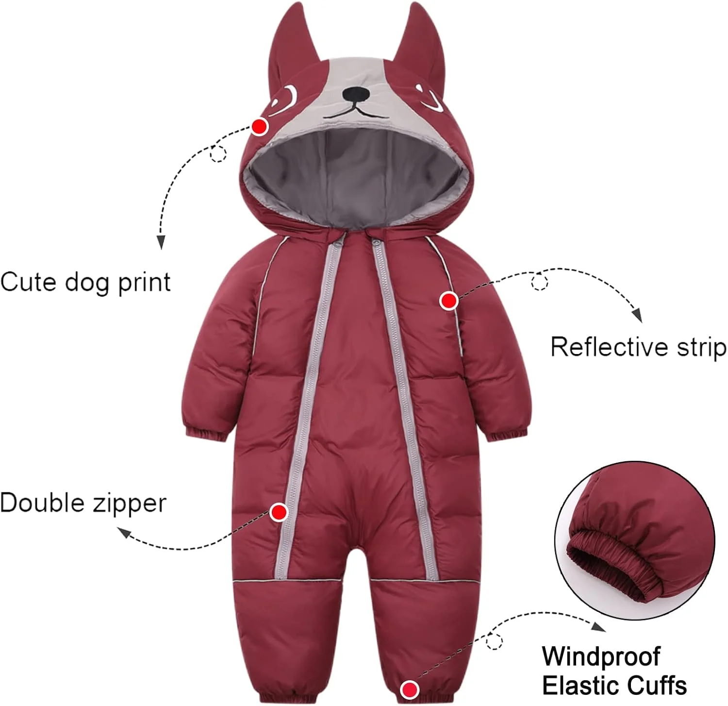 JiAmy Baby Snowsuit Romper Winter Hooded Jumpsuit Boys Girls Infant Snow Wear Thick Outfits