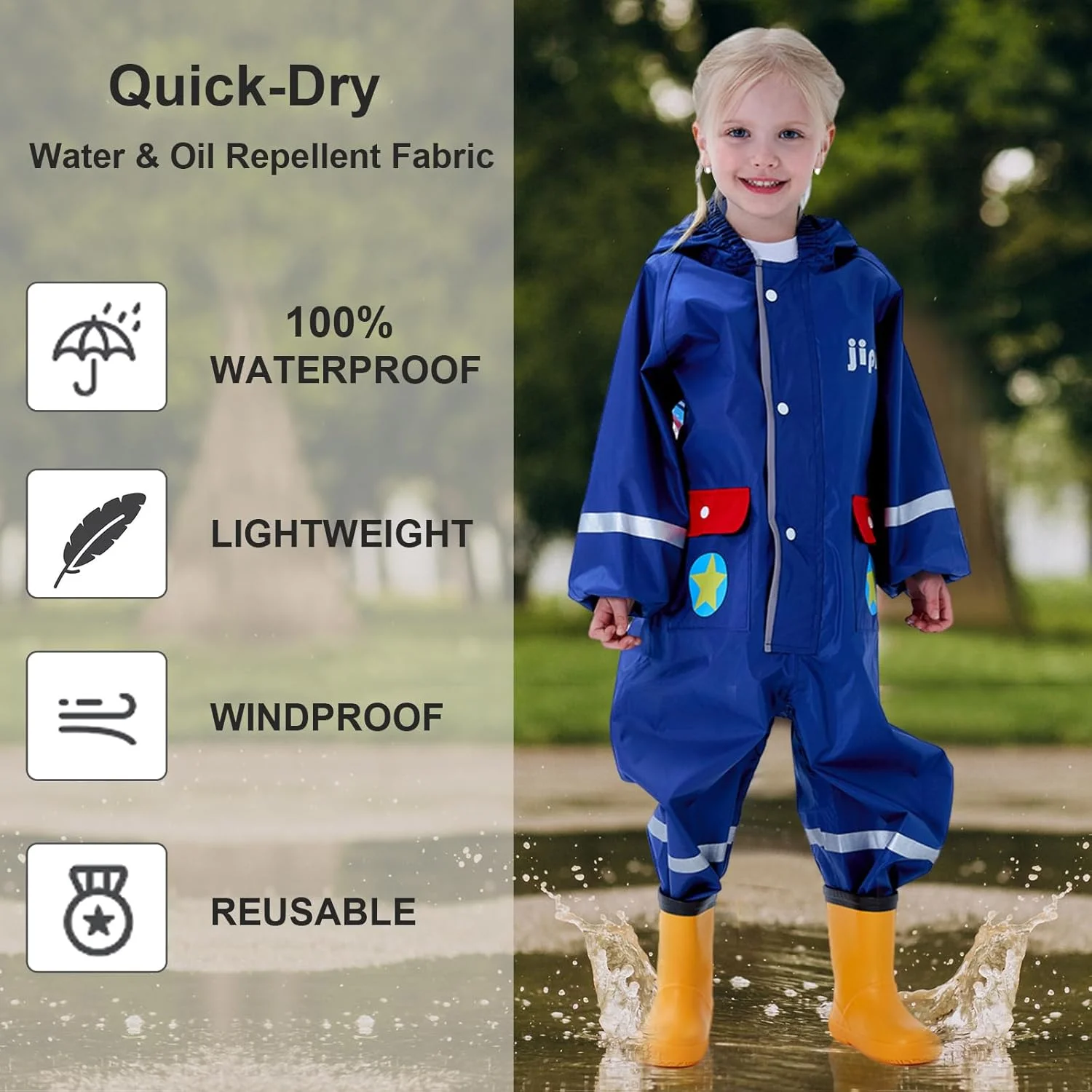 لباس بارانی بچگانه Hovkib، کت و شلوار یک تکه ضد آب برای دختران و پسران نوپا، ژاکت بارانی کارتونی سه بعدی، 1 تا 10 سال