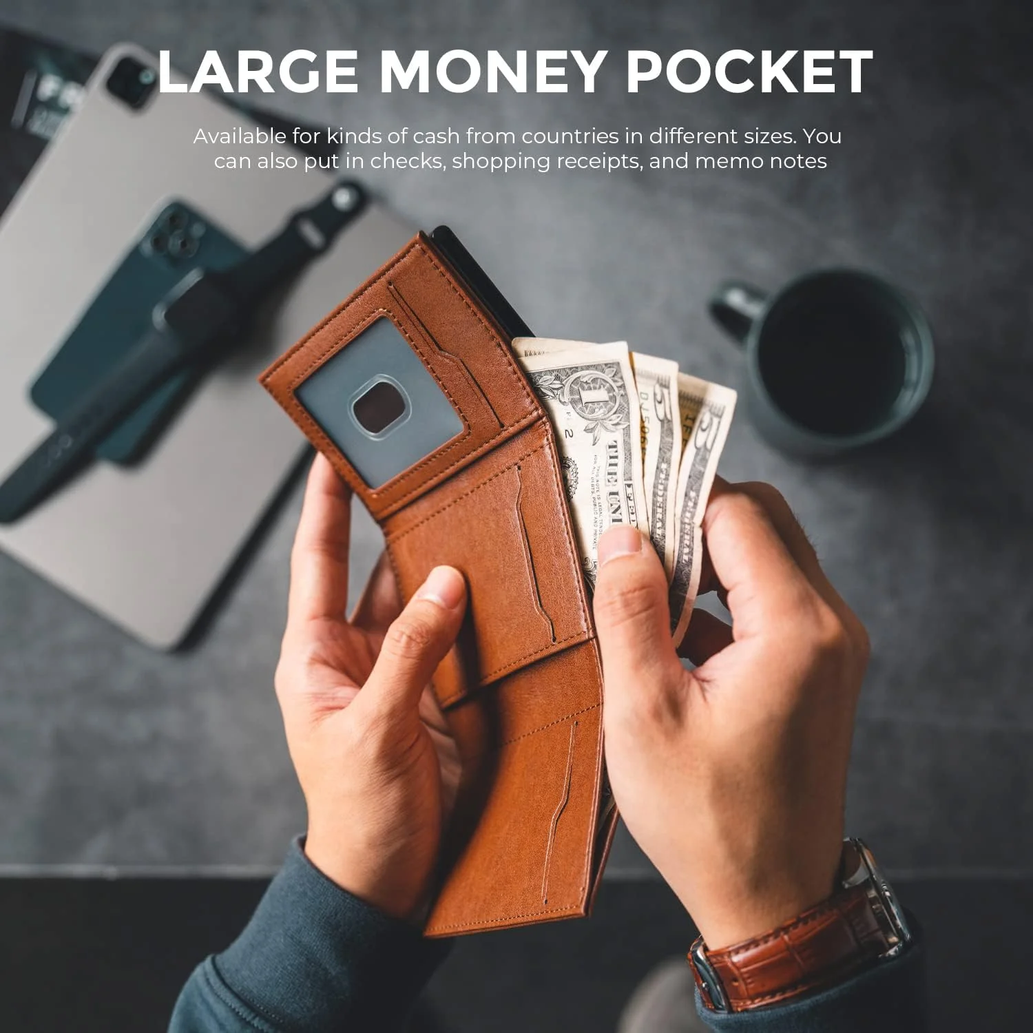 کیف پول کارت مردانه VULKIT، کیف پول پاپ آپ با بست مغناطیسی، کیف پول چرمی سه تایی با مسدود کننده RFID کیف پول کارت مردانه VULKIT، کیف پول پاپ آپ با بست مغناطیسی، کیف پول چرمی سه تایی با مسدود کننده RFID