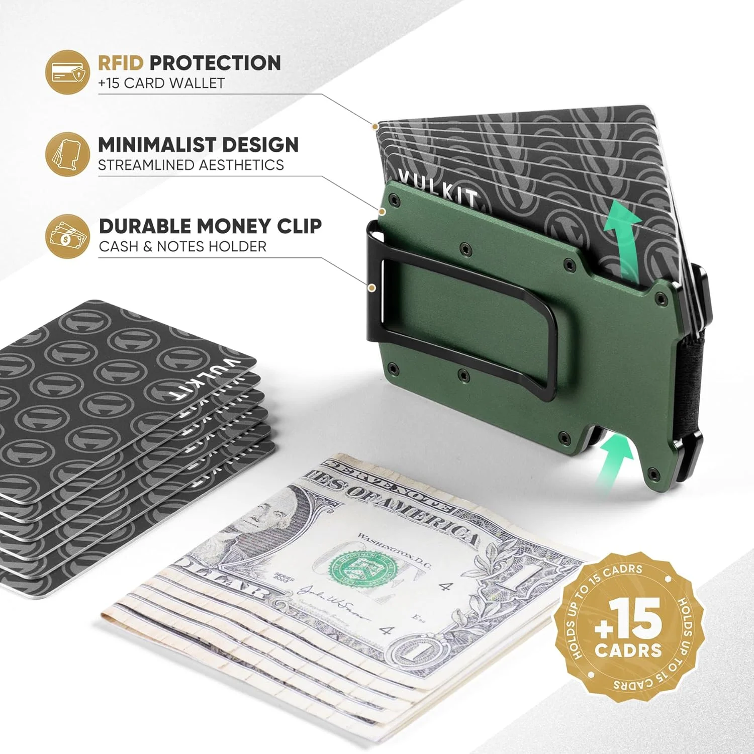 کیف پول باریک مینیمالیستی VULKIT مردانه با گیره پول - کیف پول فلزی مسدود کننده RFID