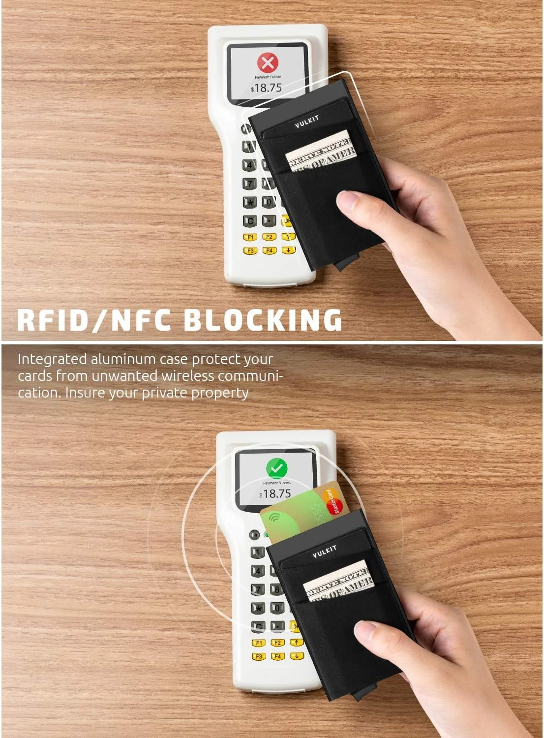 جاکارتی VULKIT با جیب پول، کیف پول پاپ آپ، محافظ RFID، باریک، فلزی، نگهدارنده کارت بانکی