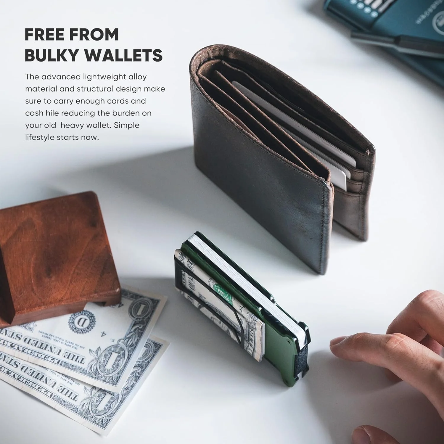 کیف پول باریک مینیمالیستی VULKIT مردانه با گیره پول - کیف پول فلزی مسدود کننده RFID