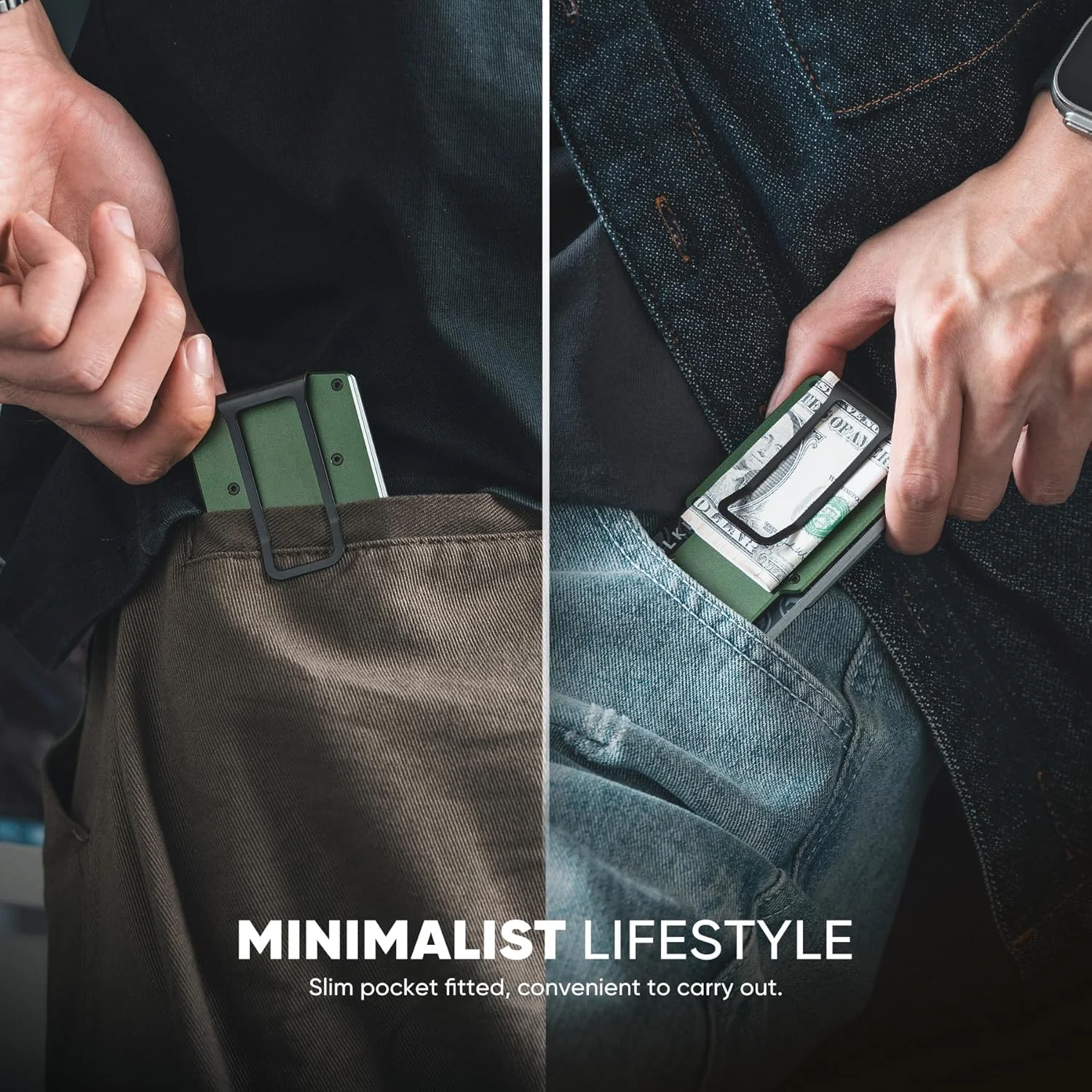 کیف پول باریک مینیمالیستی VULKIT مردانه با گیره پول - کیف پول فلزی مسدود کننده RFID