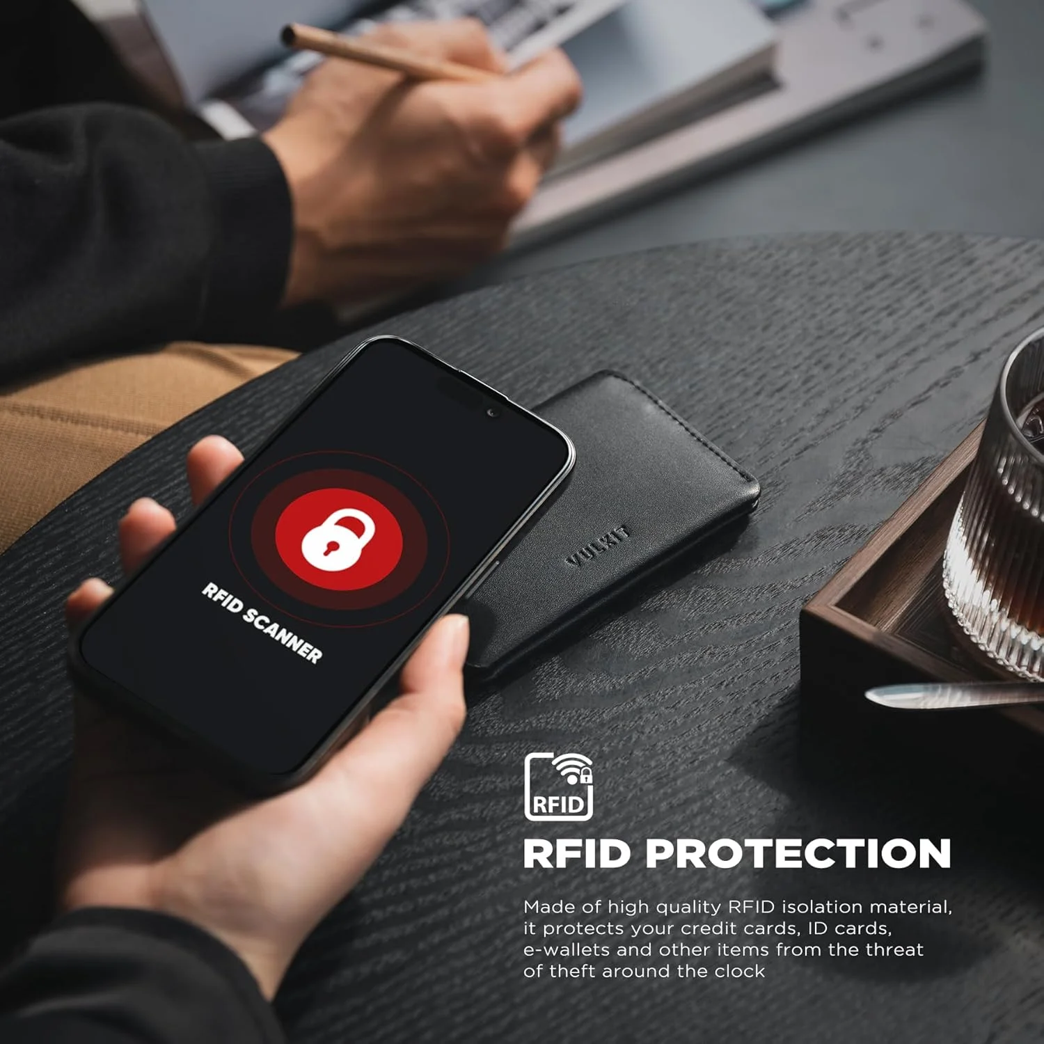 جاکارتی باریک و مینیمالیستی VULKIT، محافظ RFID، جاکارتی چرمی، کیف پول جیبی جلویی با بست مغناطیسی