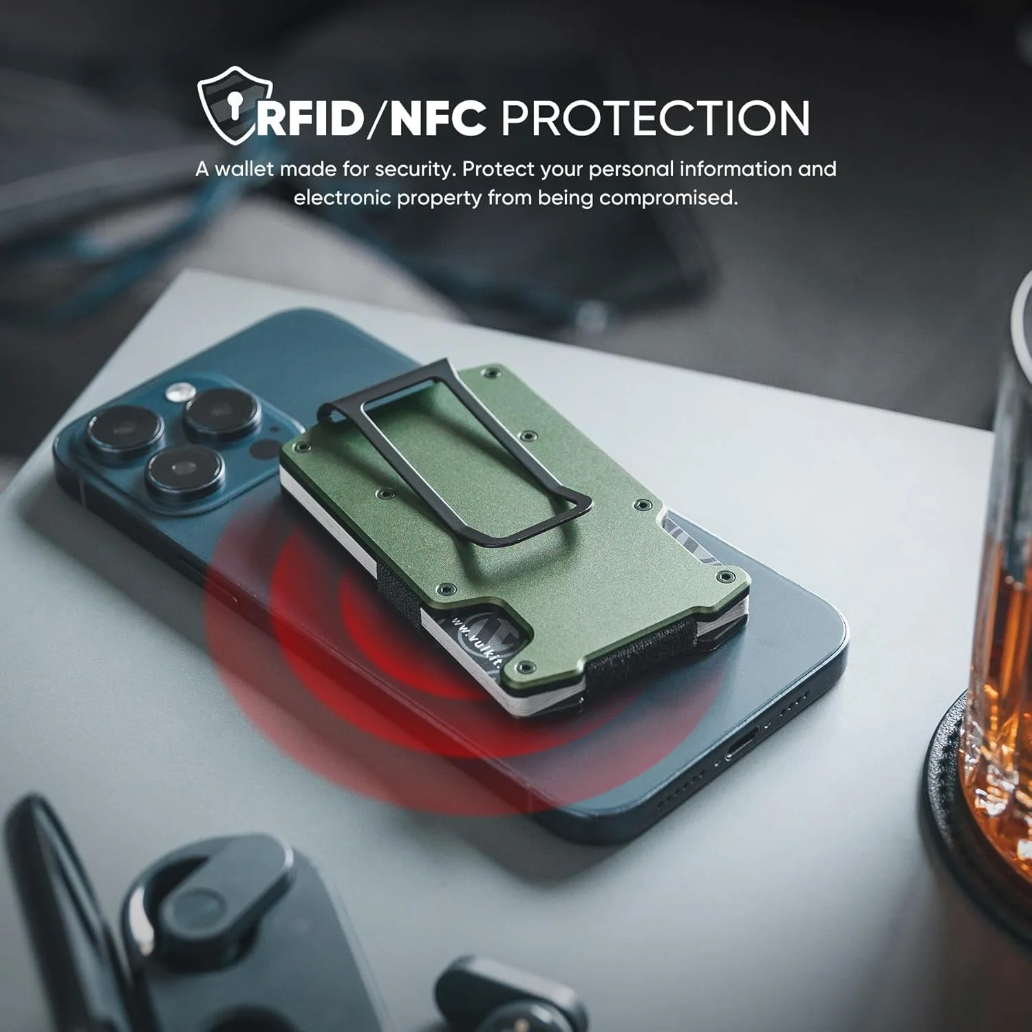 کیف پول باریک مینیمالیستی VULKIT مردانه با گیره پول - کیف پول فلزی مسدود کننده RFID