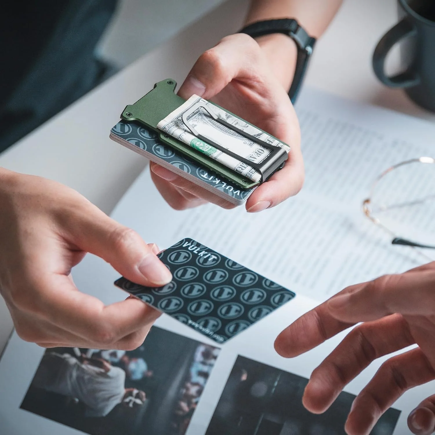 کیف پول باریک مینیمالیستی VULKIT مردانه با گیره پول - کیف پول فلزی مسدود کننده RFID