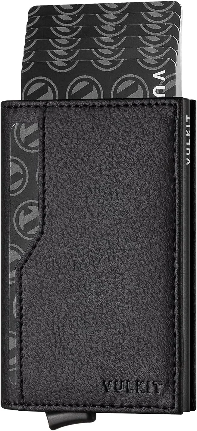 کیف کارت اعتباری VULKIT با دو پنجره شناسایی، کیف پول چرمی Passcase با قابلیت مسدودسازی RFID و بازشو خودکار برای کارت و اسکناس