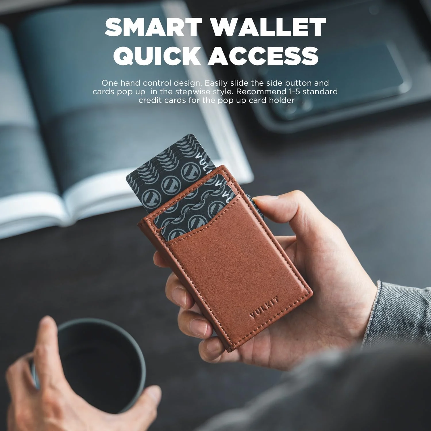کیف پول باریک مردانه VULKIT، جاکارتی پاپ آپ، کیف پول فلزی مسدود کننده RFID، طراحی مینیمالیستی، ظرفیت تا 11 کارت