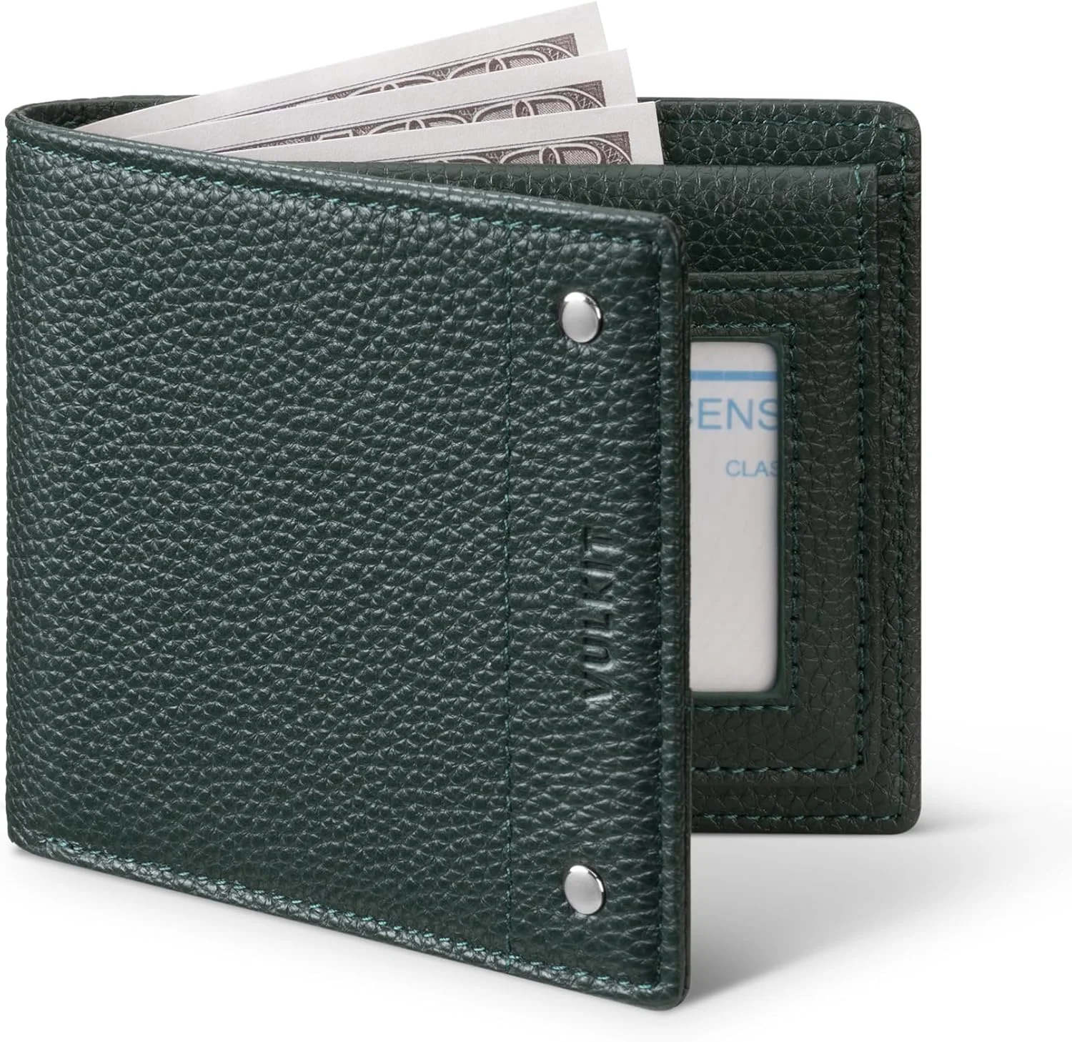 کیف پول دو لت مردانه VULKIT، کیف پول چرمی اصل با مسدود کننده RFID، دارای چندین جای کارت و دو پنجره شناسایی، کیف پول مناسب استفاده روزمره