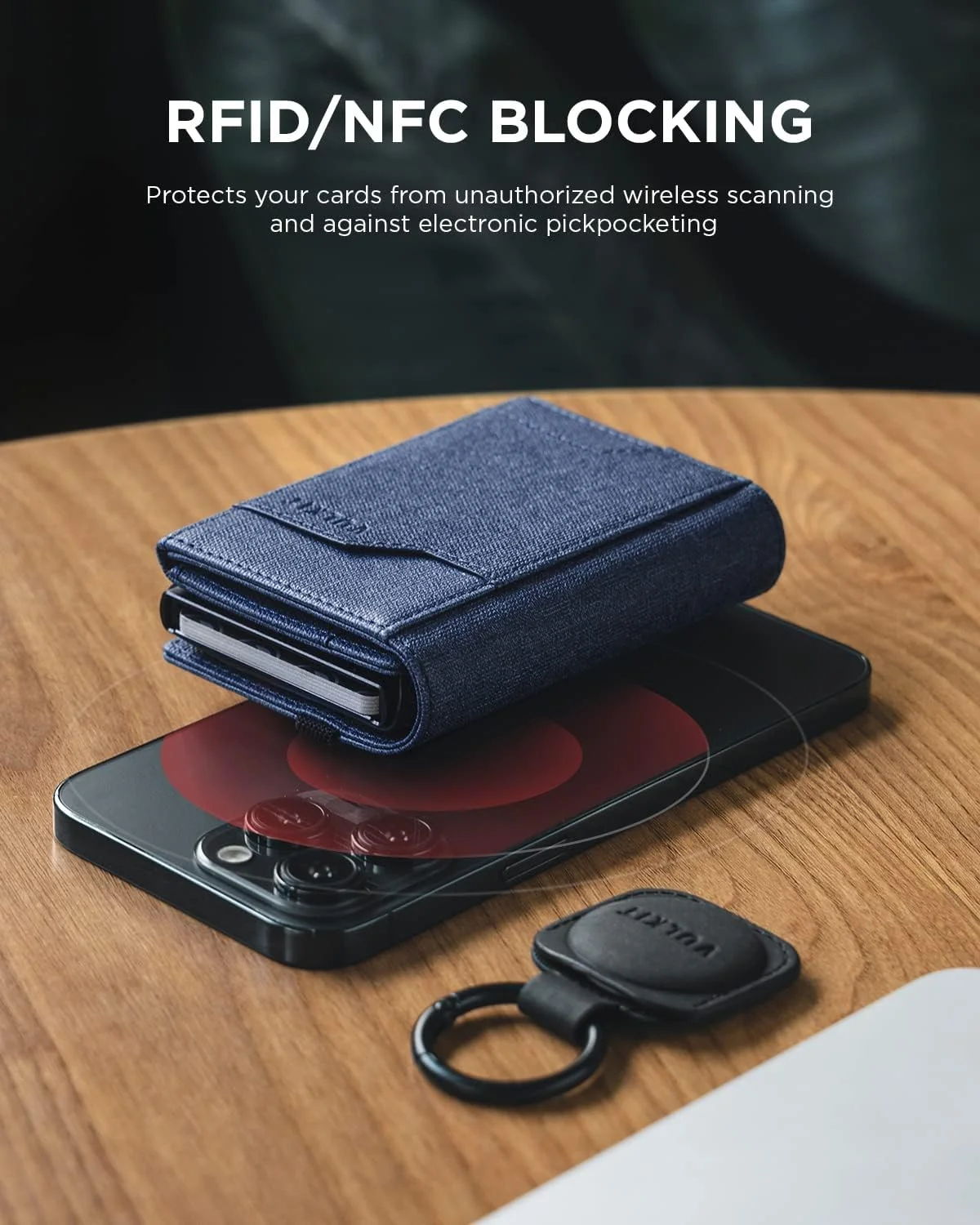 کیف کارت پاپ آپ VULKIT با جای ایرتگ، محافظ RFID، دارای محفظه اسکناس و پنجره شناسایی برای آقایان (سرمه ای)