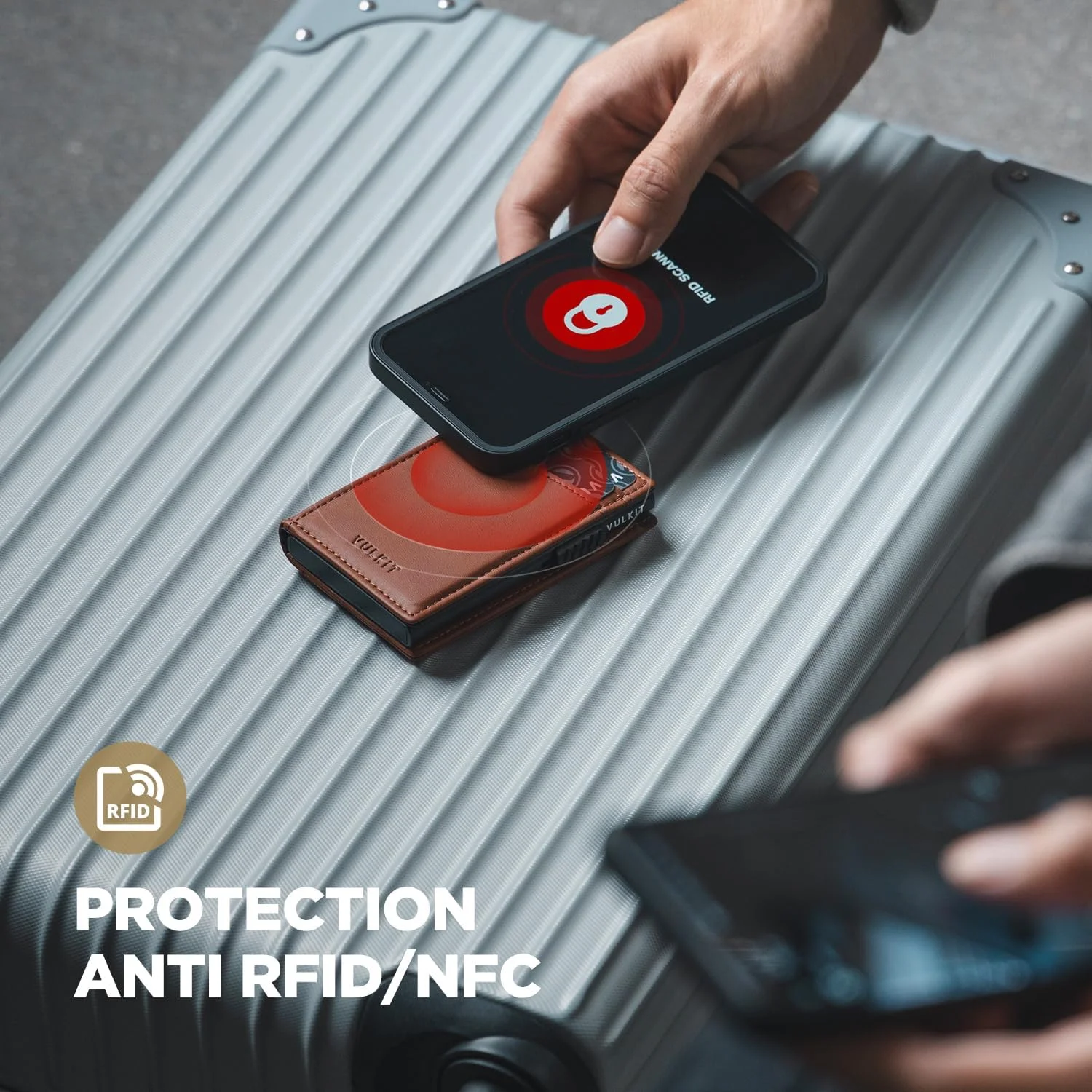 کیف پول باریک مردانه VULKIT، جاکارتی پاپ آپ، کیف پول فلزی مسدود کننده RFID، طراحی مینیمالیستی، ظرفیت تا 11 کارت
