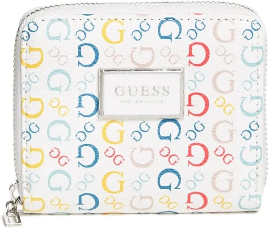 کیف پول زیپ دار زنانه GUESS Factory مدل Abree Saffiano سفید