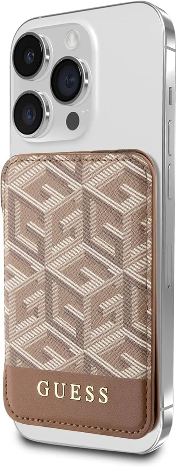کیف پول موبایل GUESS CG با جای کارت و استند Gcube Stripe Magsafe - قهوه ای