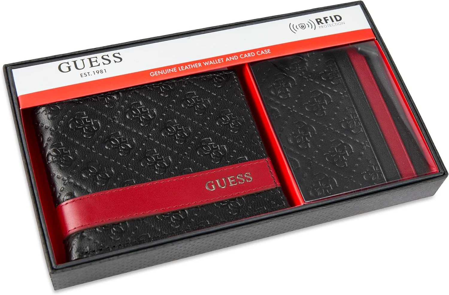 کیف پول مردانه GUESS با جای کارت، مشکی/قرمز، سایز One Size