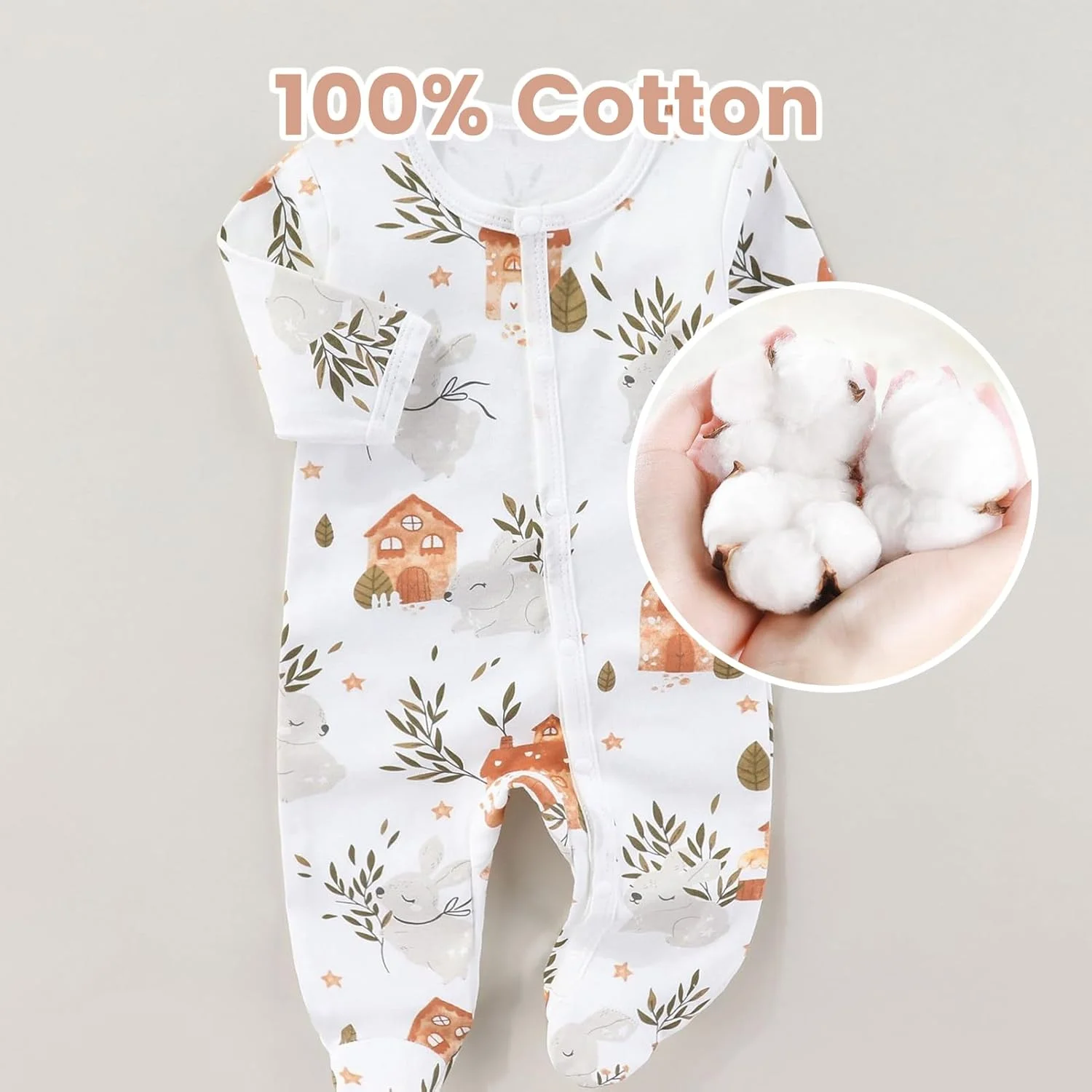 رومپر نوزادی یک تکه ZONEY، جامپسوت پنبه ای نرم دکمه دار مناسب نوزاد 0-12 ماهه، بسته 3 عددی