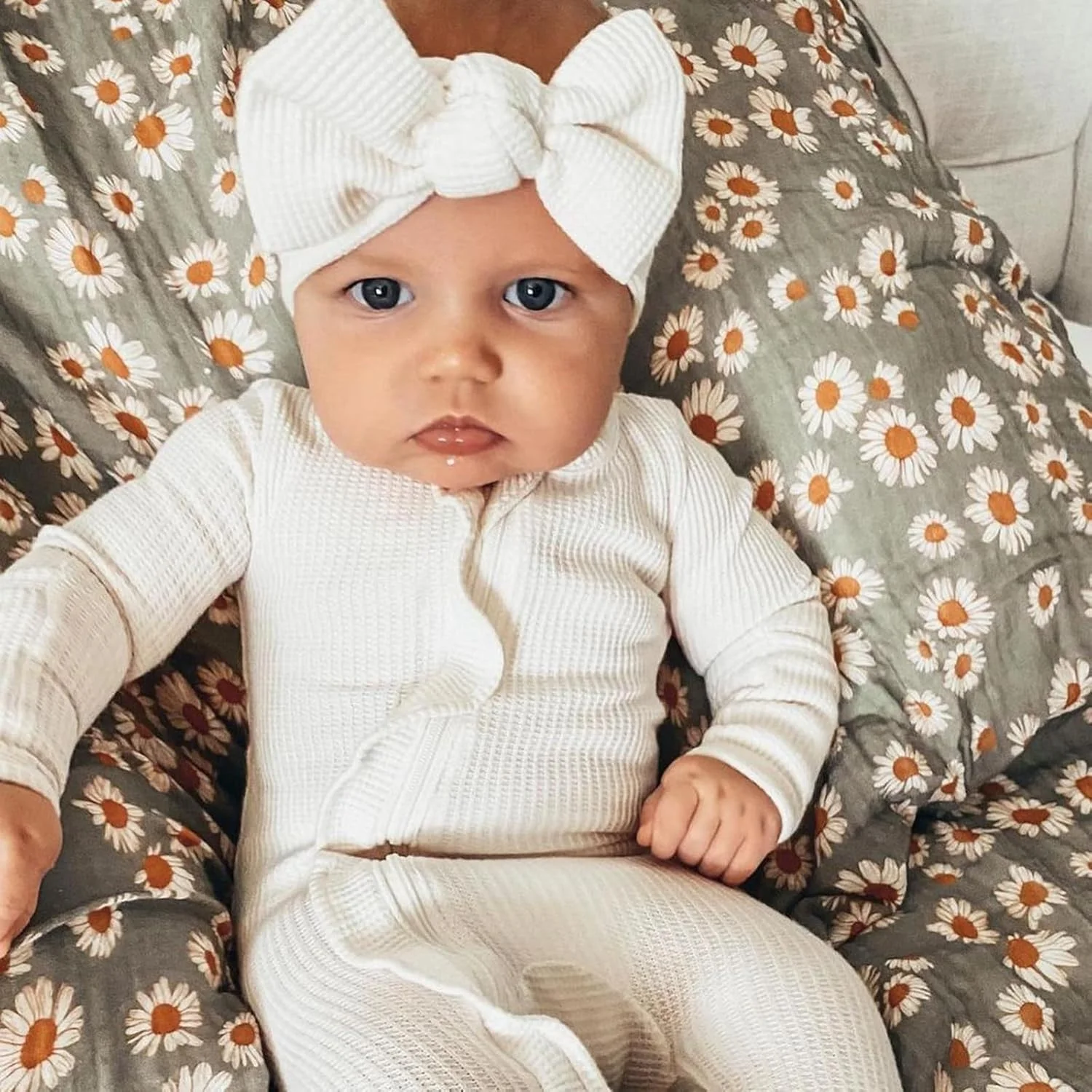 رامپر نوزادی دخترانه KASTWAVE، جامپسوت آستین بلند پنبه ای با هدبند پاپیونی، لباس بدو تولد برای نوزاد 3-6 ماهه (70 سانتی متر)