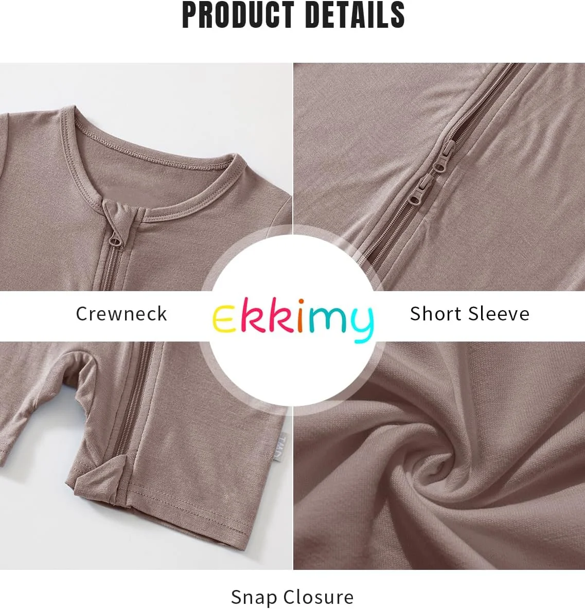 ست 3 عددی رامپر نوزادی Ekkimy، آستین کوتاه، بدون جوراب، زیپ دار، از جنس ریون بامبو