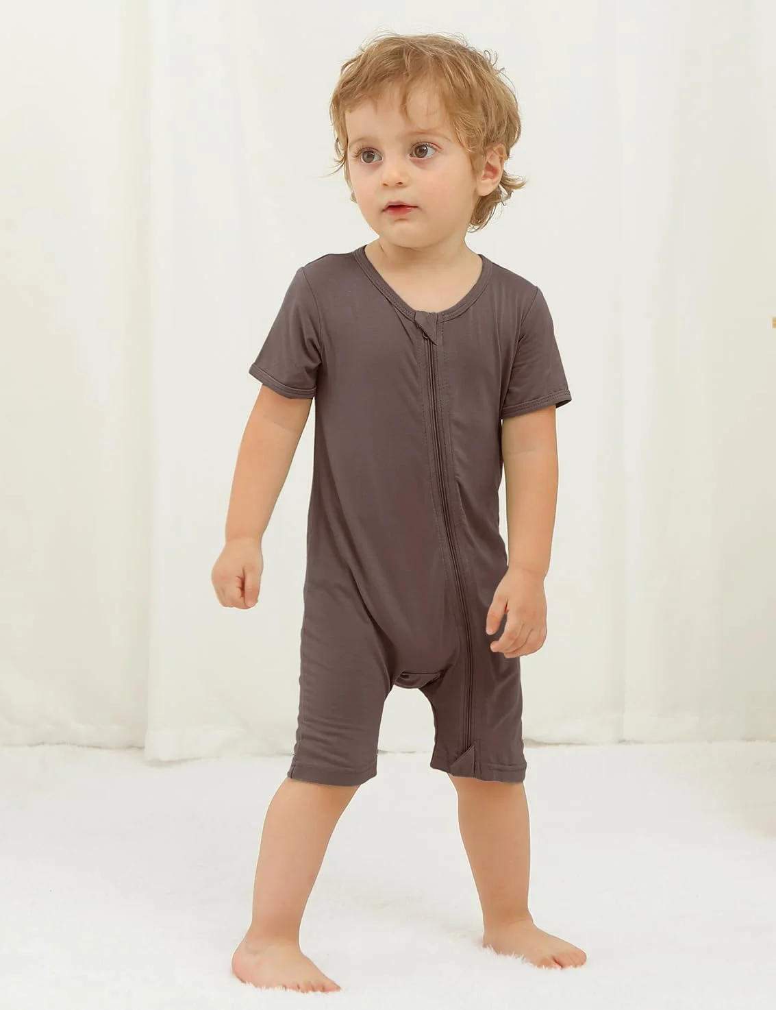 ست 3 عددی رامپر نوزادی Ekkimy، آستین کوتاه، بدون جوراب، زیپ دار، از جنس ریون بامبو