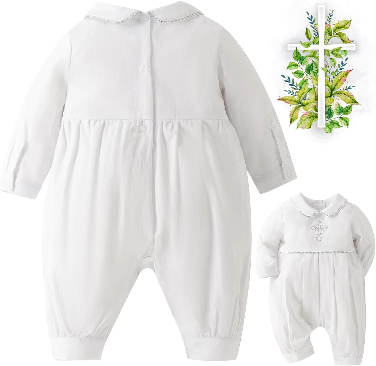 لباس غسل تعمید پسرانه Booulfi، مناسب نوزادان پسر 3 تا 6 ماهه، رامپر سفید (بسته 1 عددی)