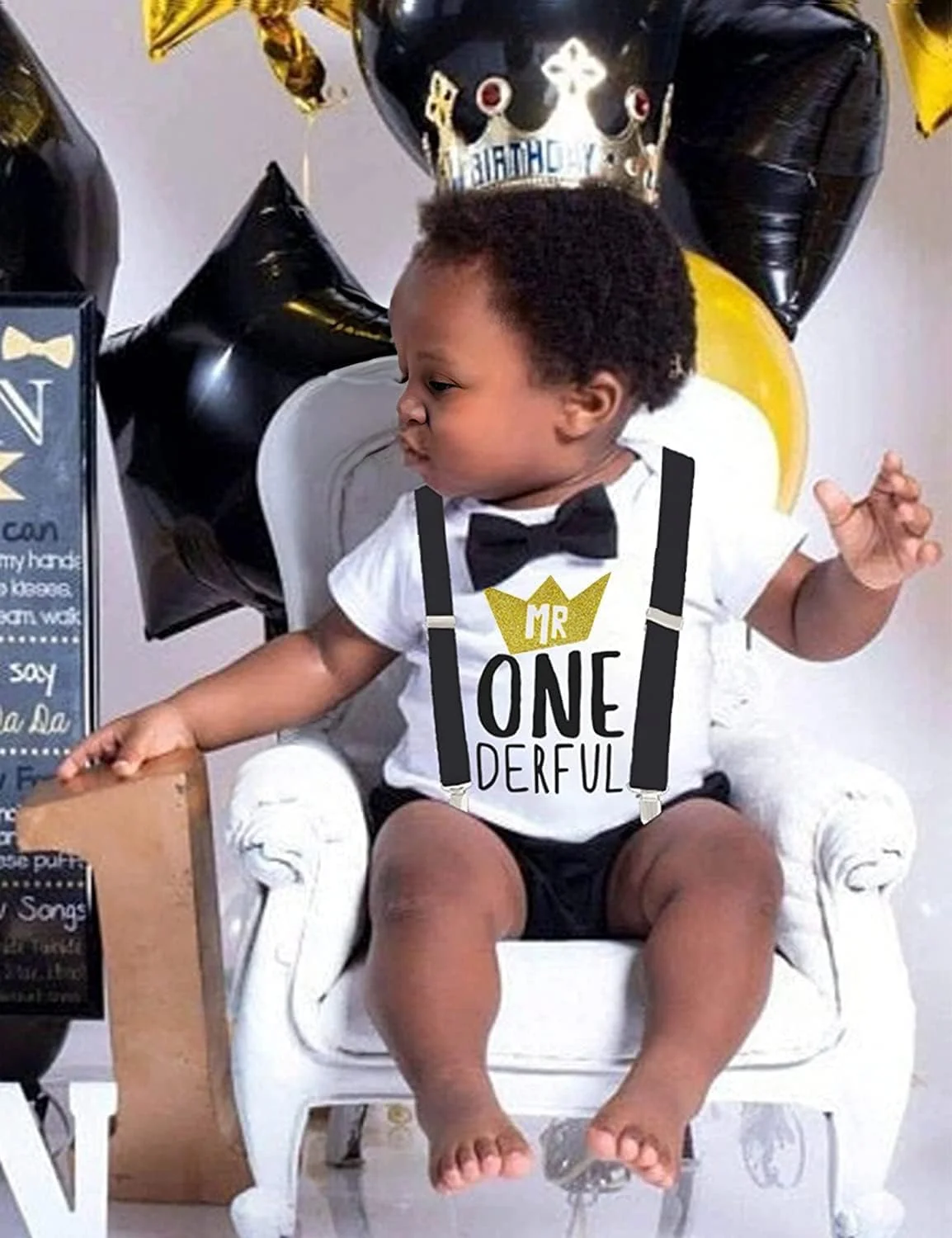 ست لباس تولد یک سالگی پسرانه، لباس اسمش کیک پسرانه، لباس رسمی جنتلمن رامپر پاپیون شلوار، ست لباس ساسبند و شورت برای تولد 1 سالگی پسرانه - سایز 80