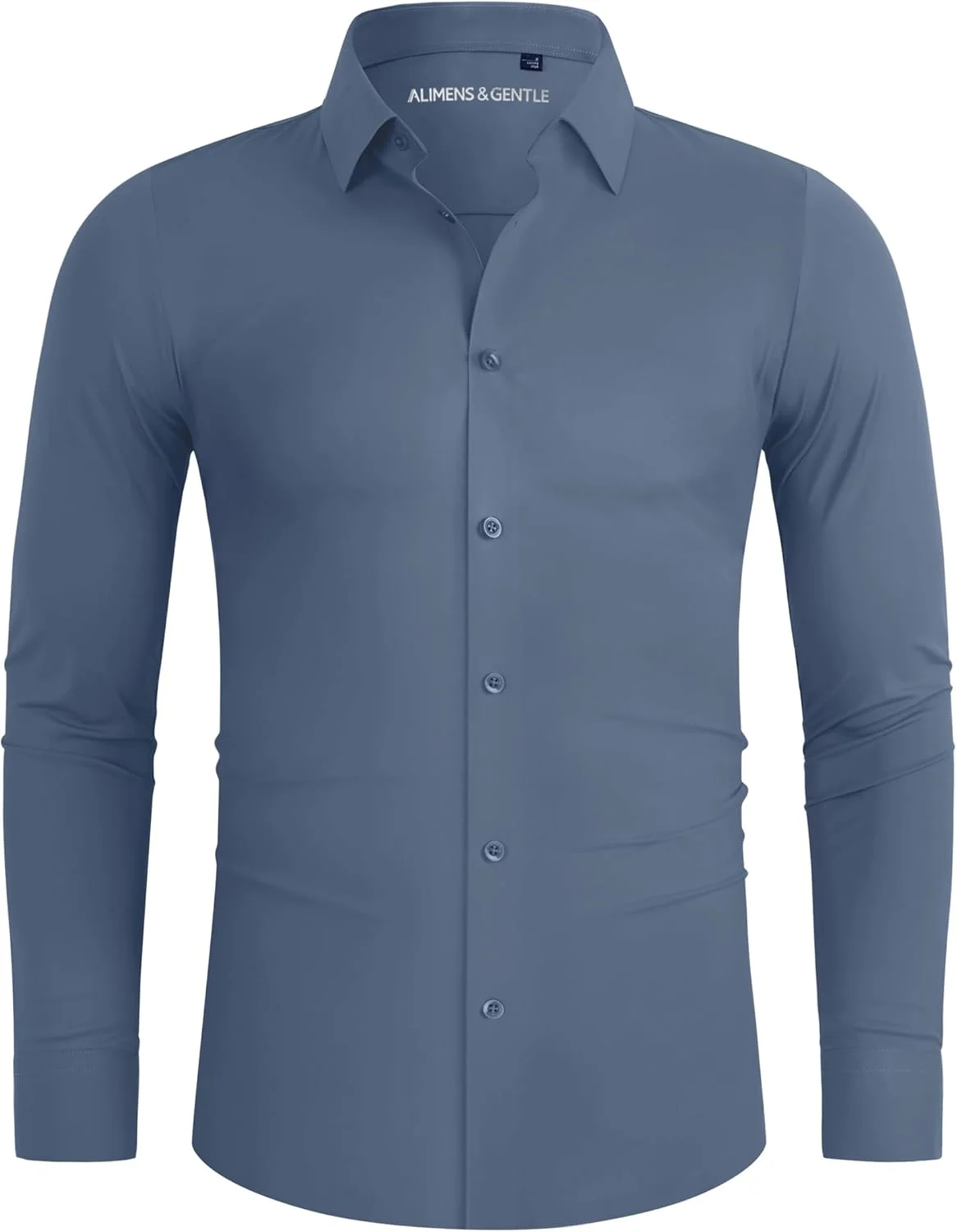 پیراهن مردانه کشی آلیمنز اند جنتل، مدل Slim Fit، آستین بلند، غیر رسمی، جذب و مناسب عضلات، ضد چروک، دکمه دار، آبی بی نهایت، XXL