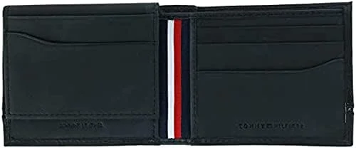 کیف پول چرمی مردانه تامی هیلفیگر مدل Leif RFID Bifold با جای کارت شناسایی تاشو، مشکی، مشکی، کیف پول RFID سایز One Size