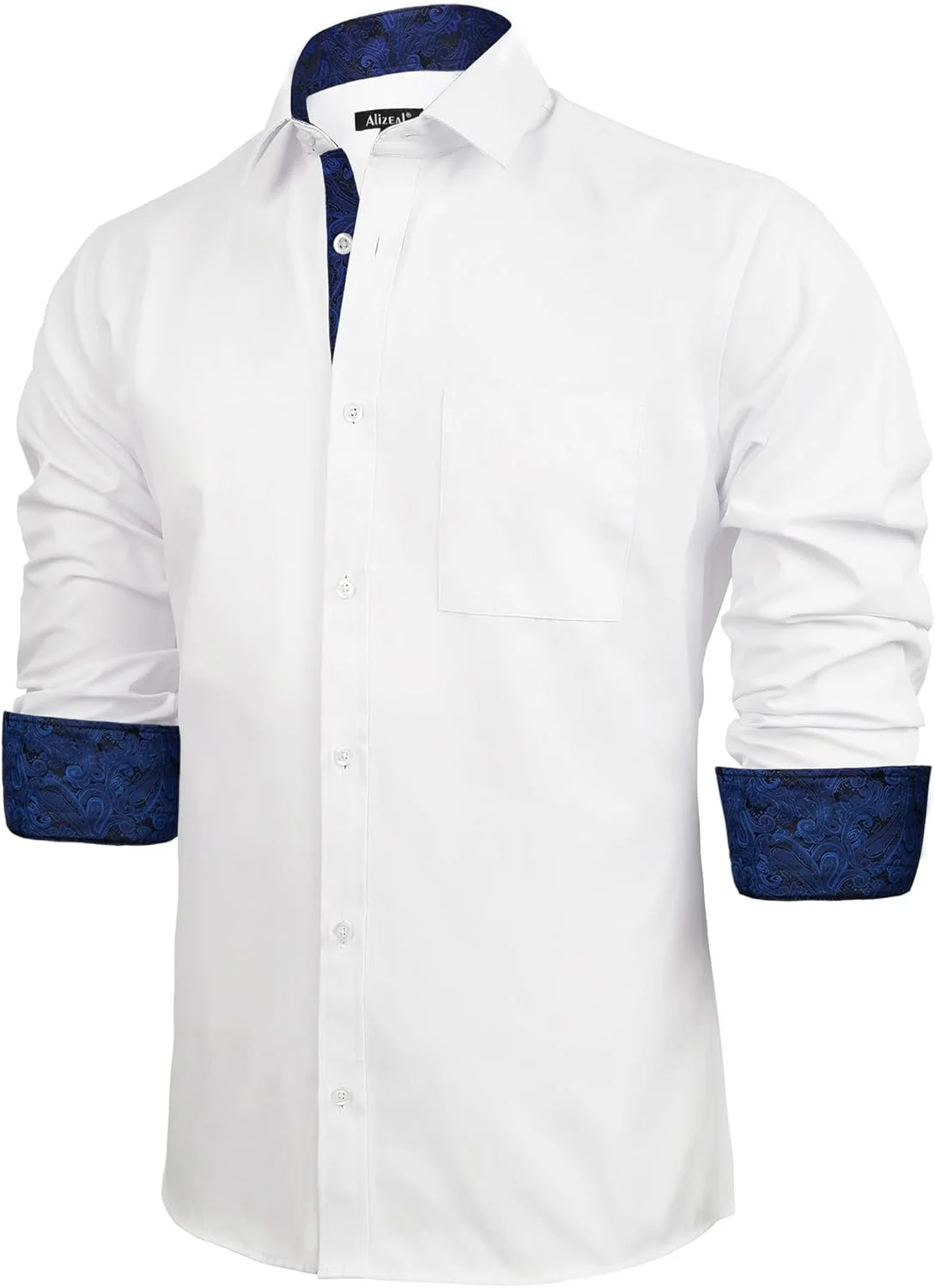 پیراهن مردانه آلیزآل، مناسب برای کار، مدل Slim Fit، آستین بلند، طرح تکه دوزی، دکمه دار، سفید + آبی رویال، M پیراهن مردانه آلیزآل، مناسب برای کار، مدل Slim Fit، آستین بلند، طرح تکه دوزی، دکمه دار، سفید + آبی رویال، M