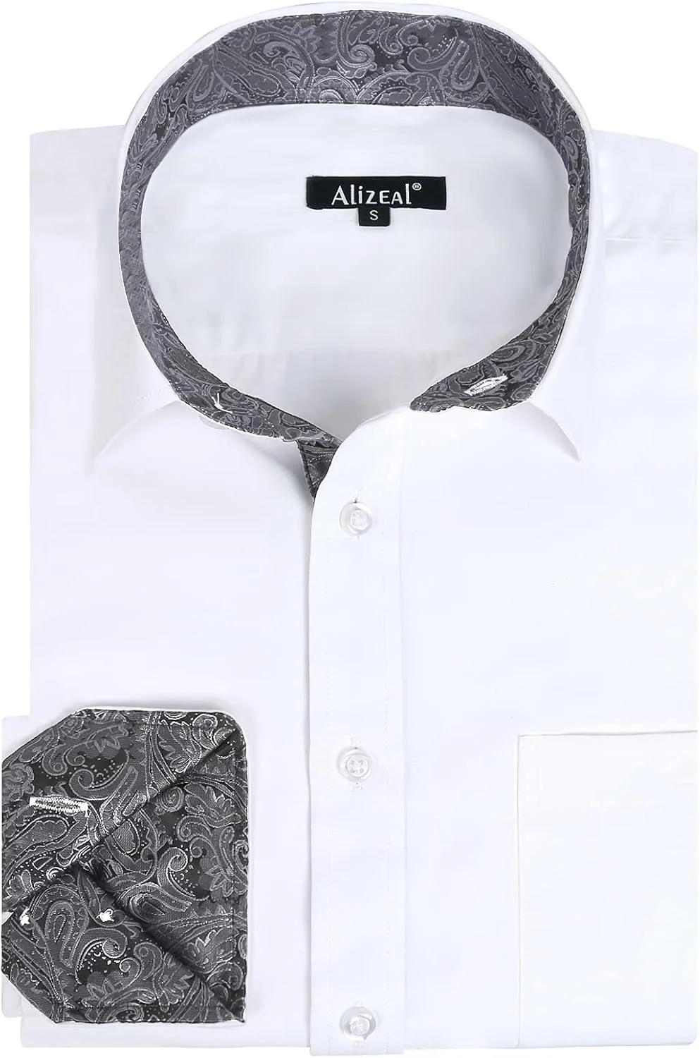 پیراهن مردانه Alizeal، مناسب برای کار، مدل Slim Fit، آستین بلند، طرح تکه دوزی، دکمه دار، سفید + خاکستری، سایز S پیراهن مردانه Alizeal، مناسب برای کار، مدل Slim Fit، آستین بلند، طرح تکه دوزی، دکمه دار، سفید + خاکستری، سایز S