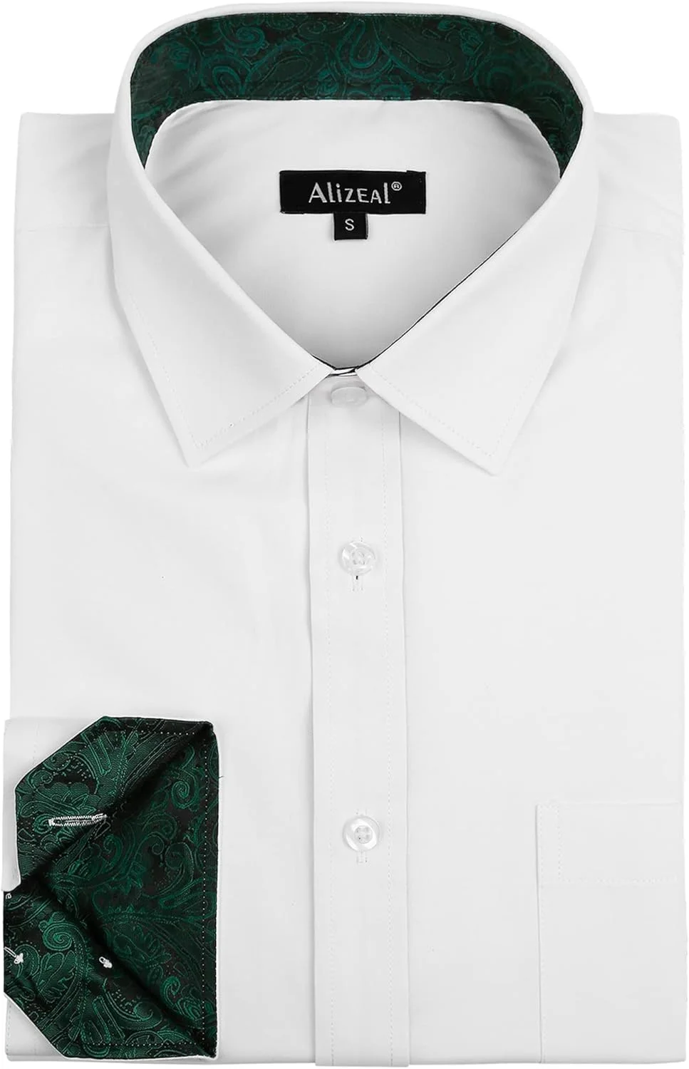 پیراهن مردانه آلیزآل، مناسب برای تجارت، مدل Slim Fit، آستین بلند، طرح تکه دوزی، دکمه دار، سفید + سبز تیره، XL پیراهن مردانه آلیزآل، مناسب برای تجارت، مدل Slim Fit، آستین بلند، طرح تکه دوزی، دکمه دار، سفید + سبز تیره، XL