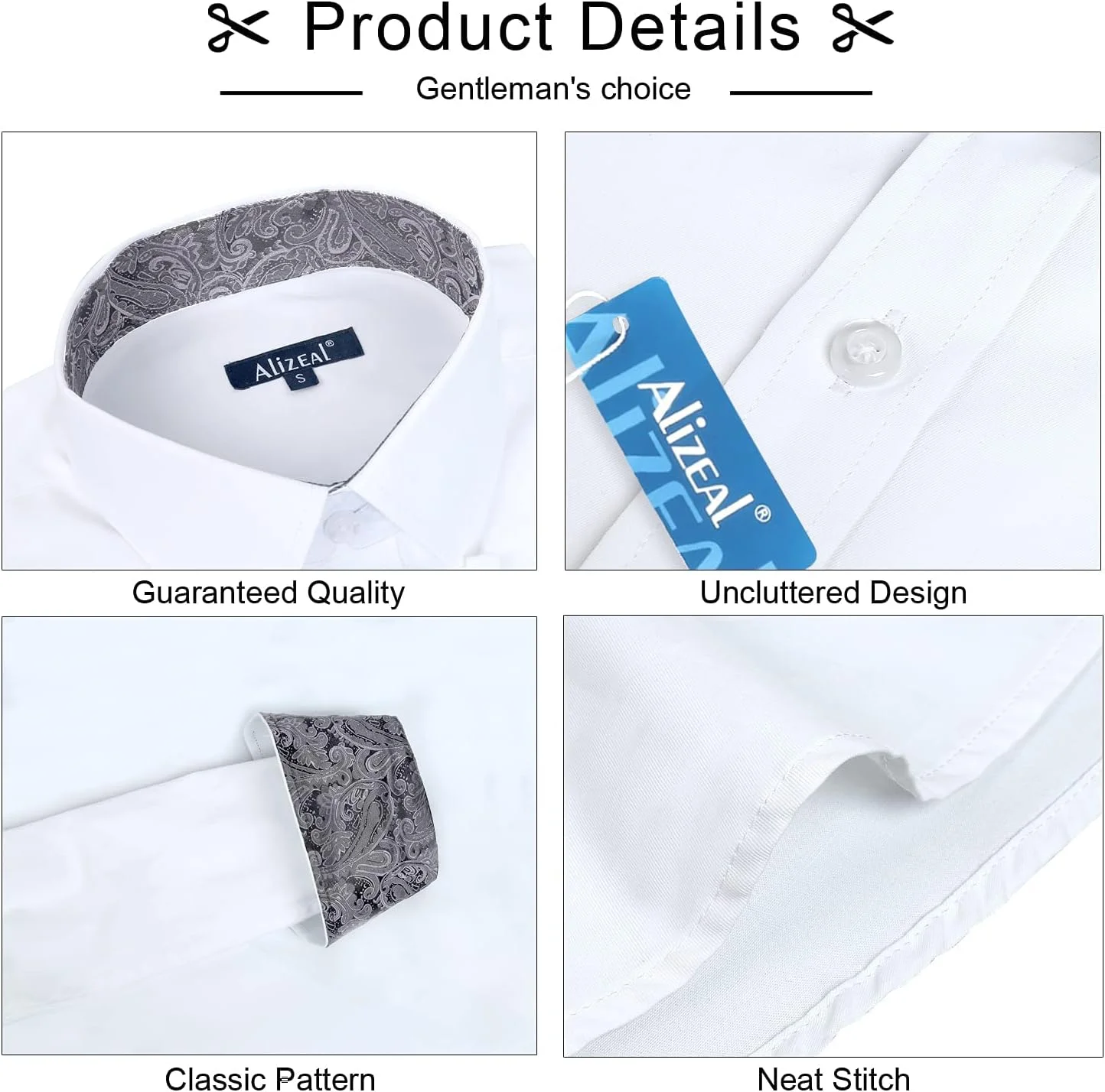 پیراهن مردانه Alizeal، مناسب برای کار، مدل Slim Fit، آستین بلند، طرح تکه دوزی، دکمه دار، سفید + خاکستری، سایز S پیراهن مردانه Alizeal، مناسب برای کار، مدل Slim Fit، آستین بلند، طرح تکه دوزی، دکمه دار، سفید + خاکستری، سایز S