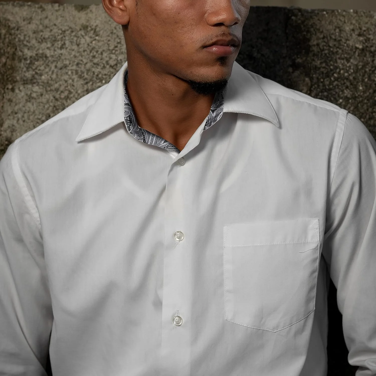 پیراهن مردانه Alizeal، مناسب برای کار، مدل Slim Fit، آستین بلند، طرح تکه دوزی، دکمه دار، سفید + خاکستری، سایز S پیراهن مردانه Alizeal، مناسب برای کار، مدل Slim Fit، آستین بلند، طرح تکه دوزی، دکمه دار، سفید + خاکستری، سایز S