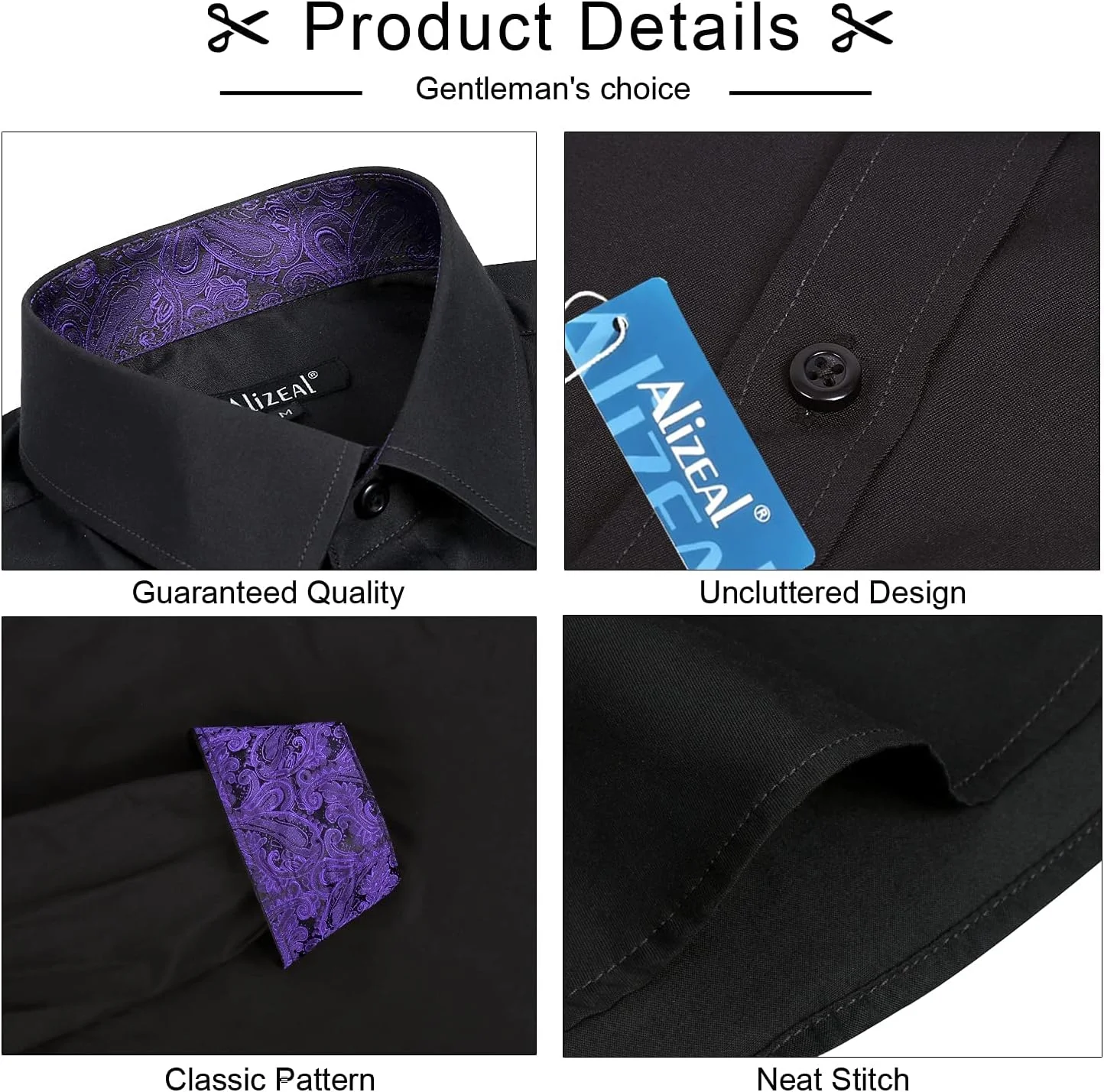 پیراهن مردانه Alizeal، مناسب برای کار، مدل Slim Fit، آستین بلند، طرح تکه دوزی، دکمه دار، مشکی + بنفش تیره، M پیراهن مردانه Alizeal، مناسب برای کار، مدل Slim Fit، آستین بلند، طرح تکه دوزی، دکمه دار، مشکی + بنفش تیره، M
