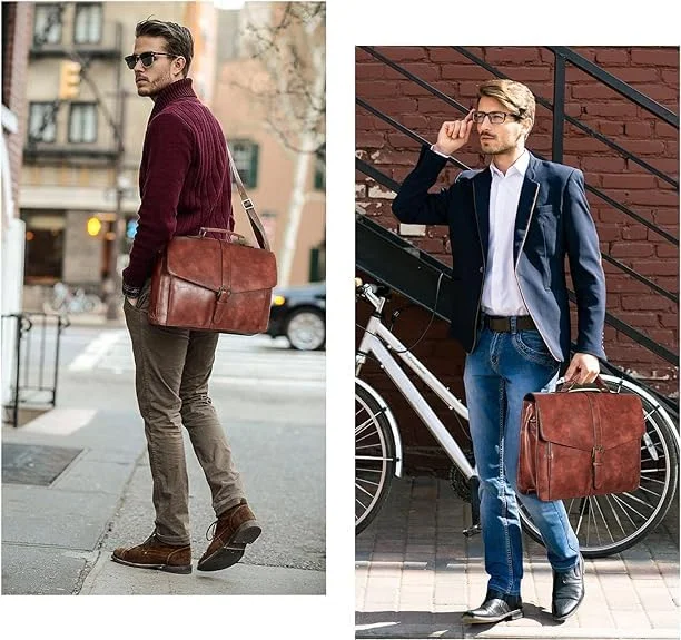 کیف اداری چرمی مردانه ESTARER، کیف بزرگ لپ تاپ 15.6 اینچی، کیف کار برای کار، دانشگاه، مسافرت، اداره