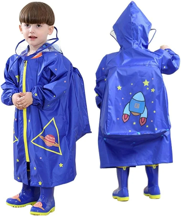 LUCKSTAR (M (قد 100cm - 120cm), آبی) - بارانی بچگانه - پانچو ضد آب بچه گانه با کلاه و روکش کیف مدرسه برای پارک های موضوعی / رویدادهای ورزشی / مسافرت کمپینگ / کنسرت ها