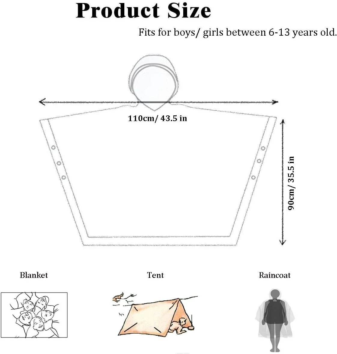 پانچو بارانی کودکانه HLKZONE، [بسته 2 عددی] بارانی EVA قابل استفاده مجدد برای کودکان، ژاکت بارانی برای پسران و دختران 6 تا 13 ساله