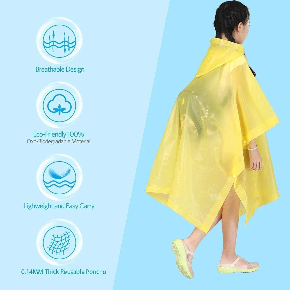 پانچو بارانی کودکانه HLKZONE، [بسته 2 عددی] بارانی EVA قابل استفاده مجدد برای کودکان، ژاکت بارانی برای پسران و دختران 6 تا 13 ساله