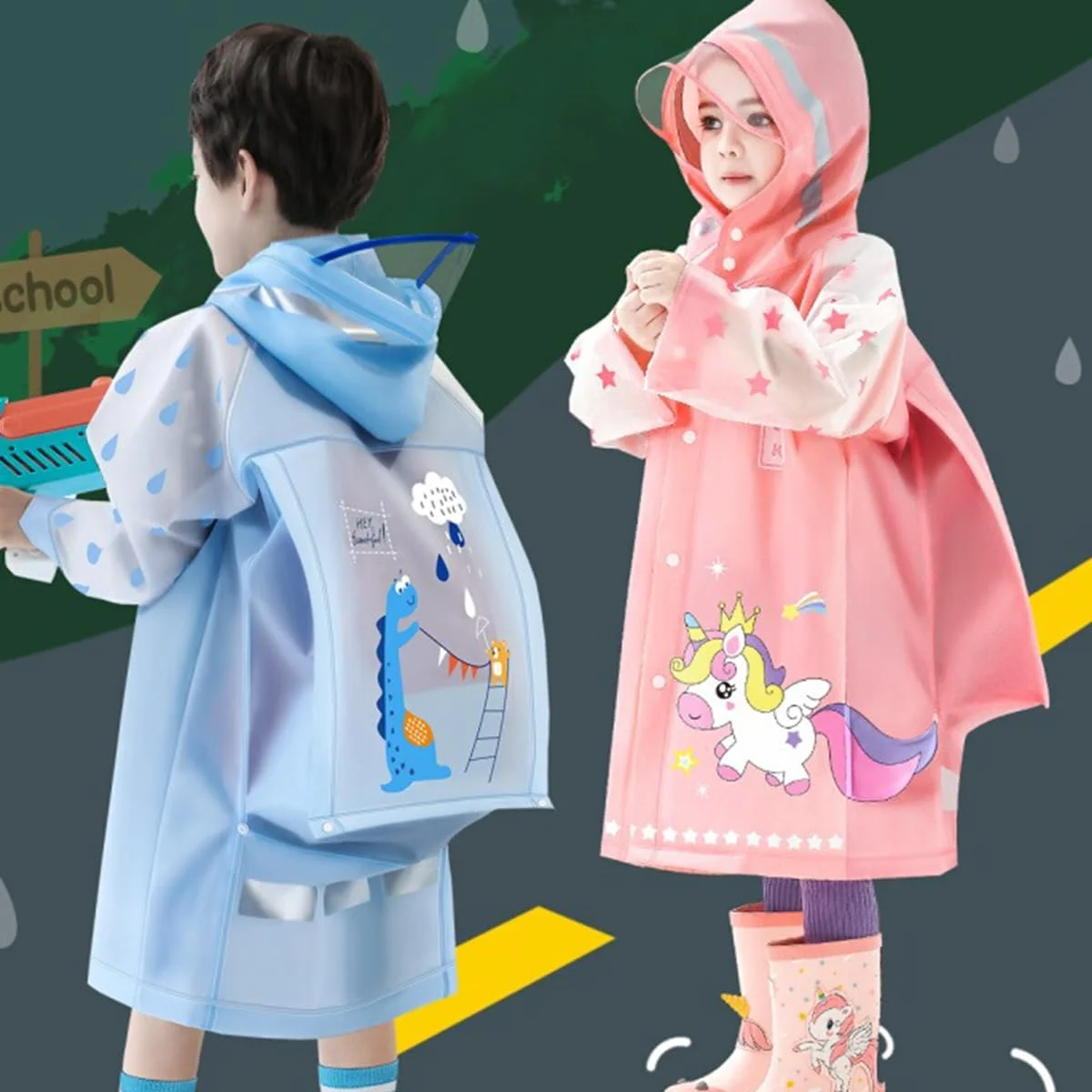 بارانی بچه گانه Fouyada برای دختران و پسران، ژاکت بارانی کودکان، بارانی کلاه دار کودکان نوپا، پانچو بارانی قابل استفاده مجدد