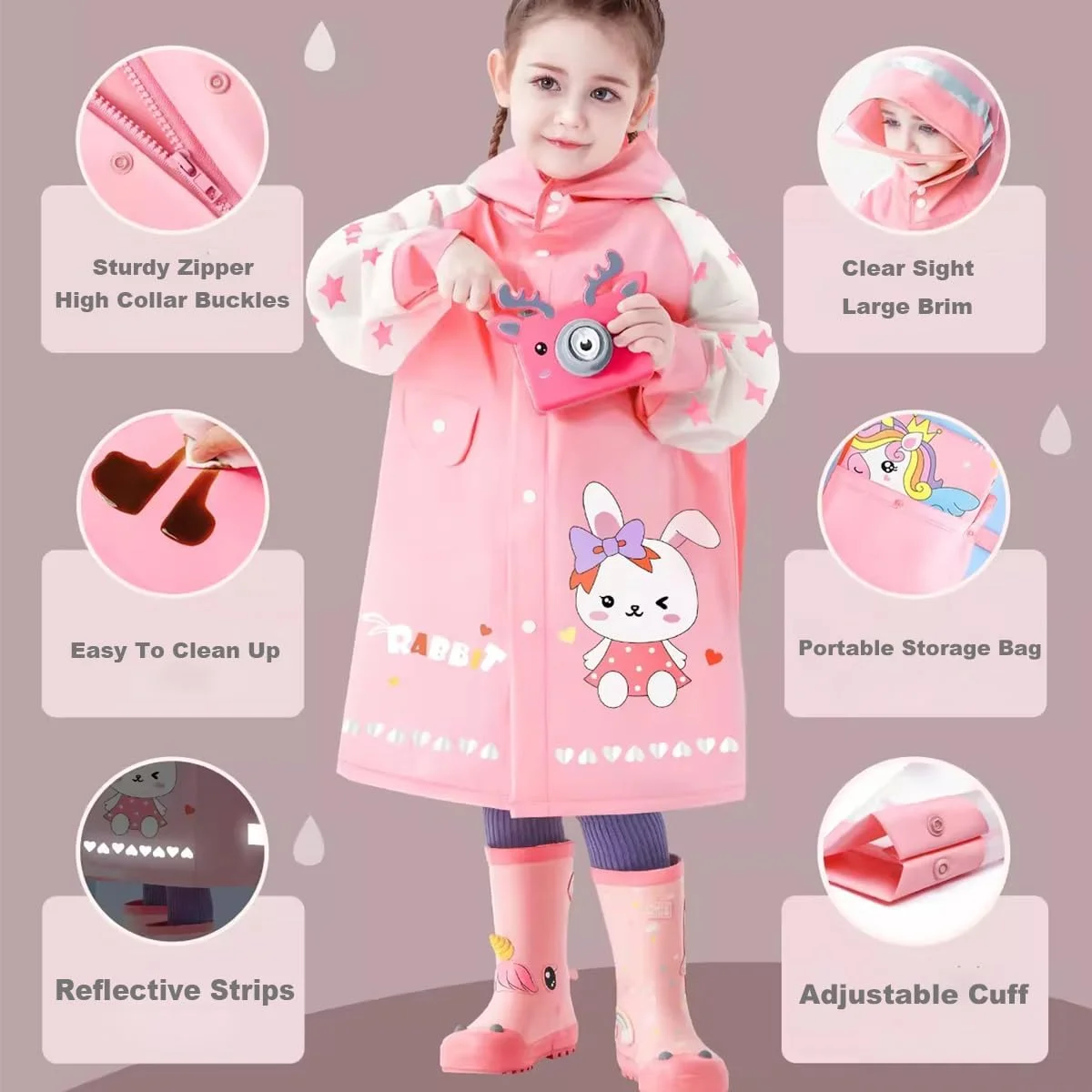 بارانی بچه گانه Fouyada برای دختران و پسران، ژاکت بارانی کودکان، بارانی کلاه دار کودکان نوپا، پانچو بارانی قابل استفاده مجدد