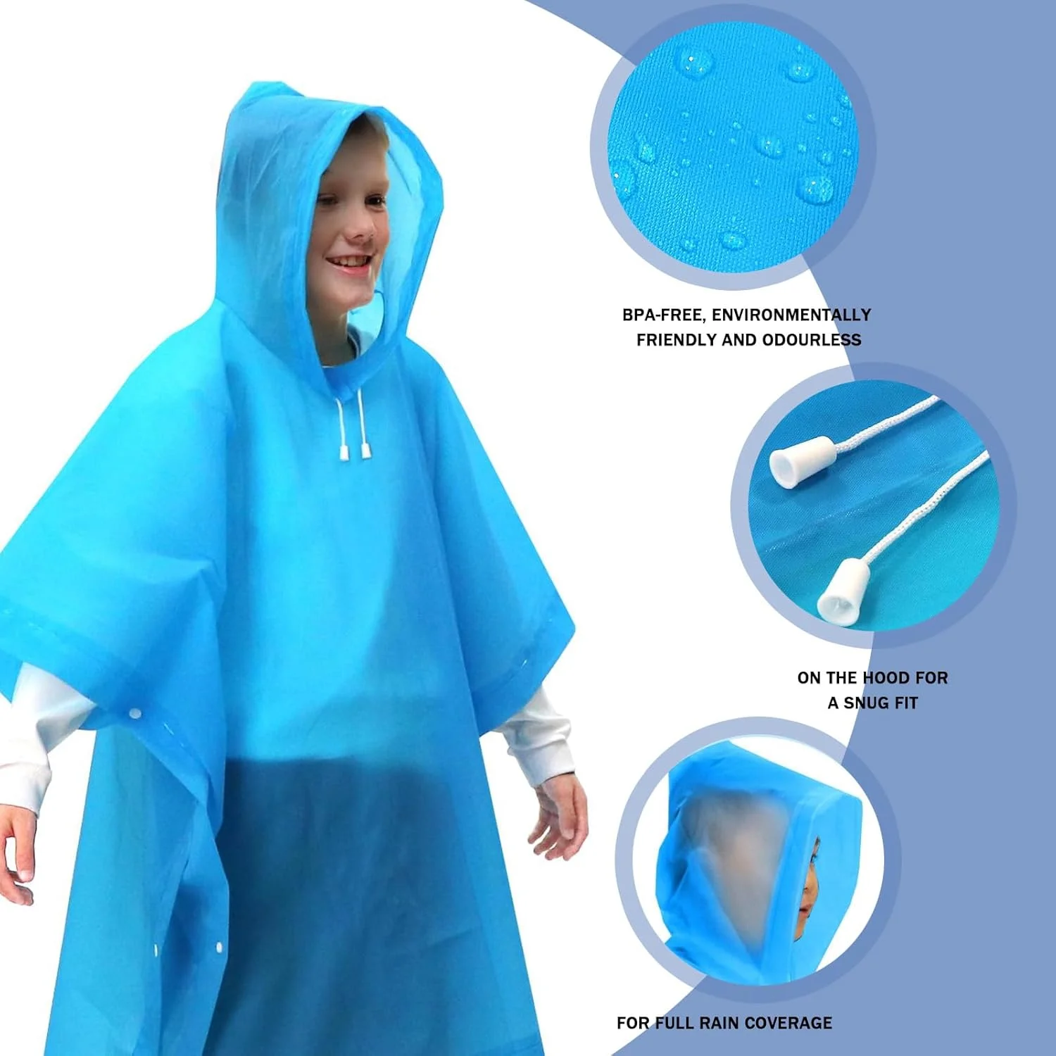 پانچو بارانی بچگانه ضد آب برای کودکان سایز 110-160 سانتی متر، شنل بارانی سبک وزن، روکش باران، بارانی PEVA با کلاه، برای دختران پسران پیاده روی کمپینگ
