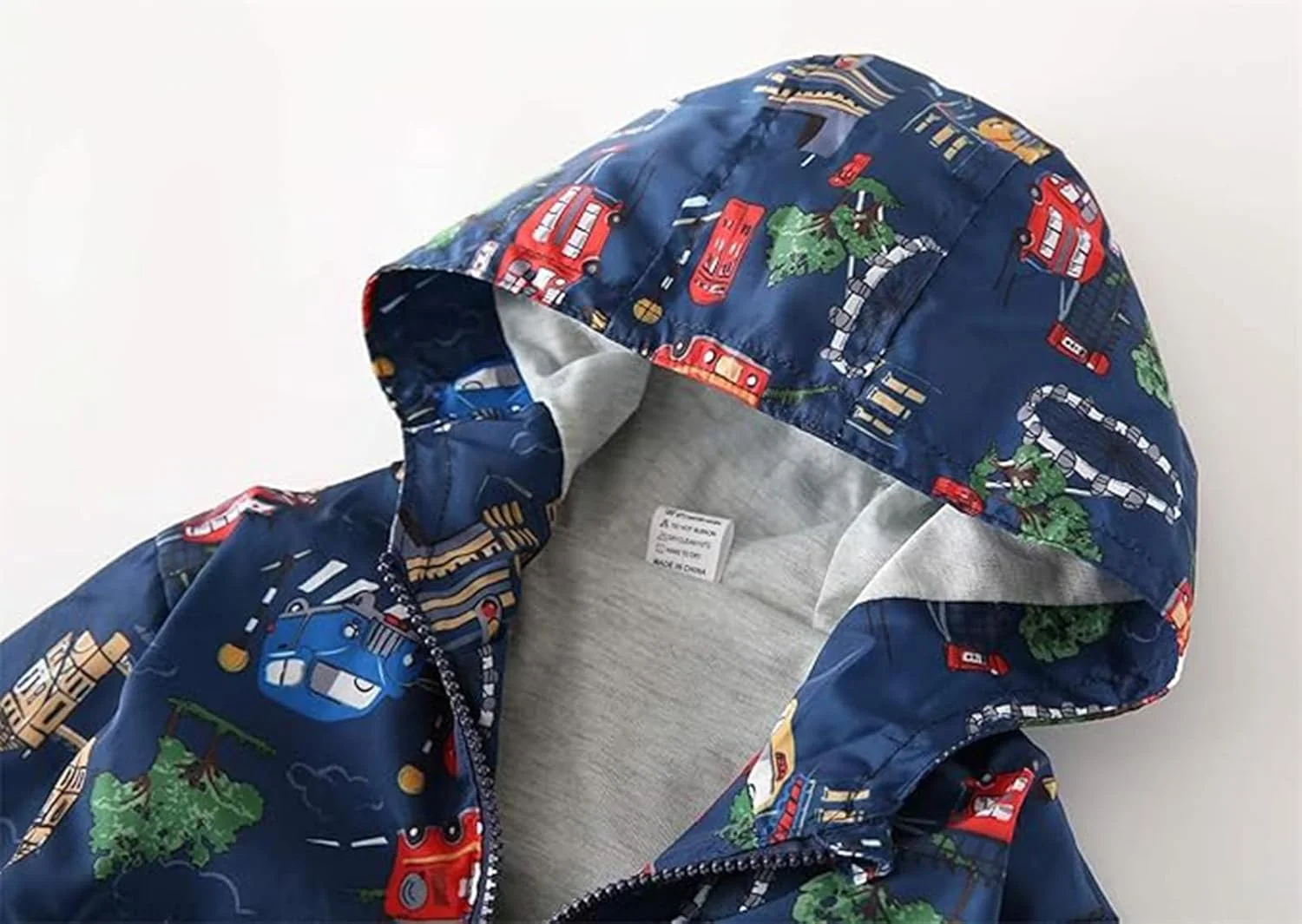 کاپشن بارانی پسرانه دخترانه با طرح دایناسور، ماشین، هواپیما، ژاکت سبک وزن زیپ دار بچگانه کلاه دار ضد آب بادگیر (امارات/عربستان سعودی، قد عددی، 130، ماشین آبی-درختی)