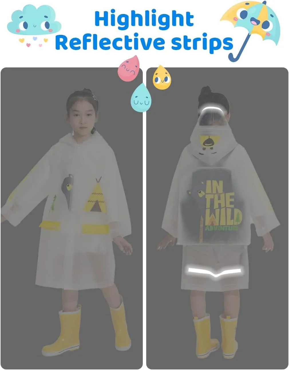 پانچو بارانی بچگانه، بارانی کودکان، بارانی دخترانه پسرانه قابل استفاده مجدد، ژاکت ضد آب کلاه دار لباس بارانی کودک (خرس M)