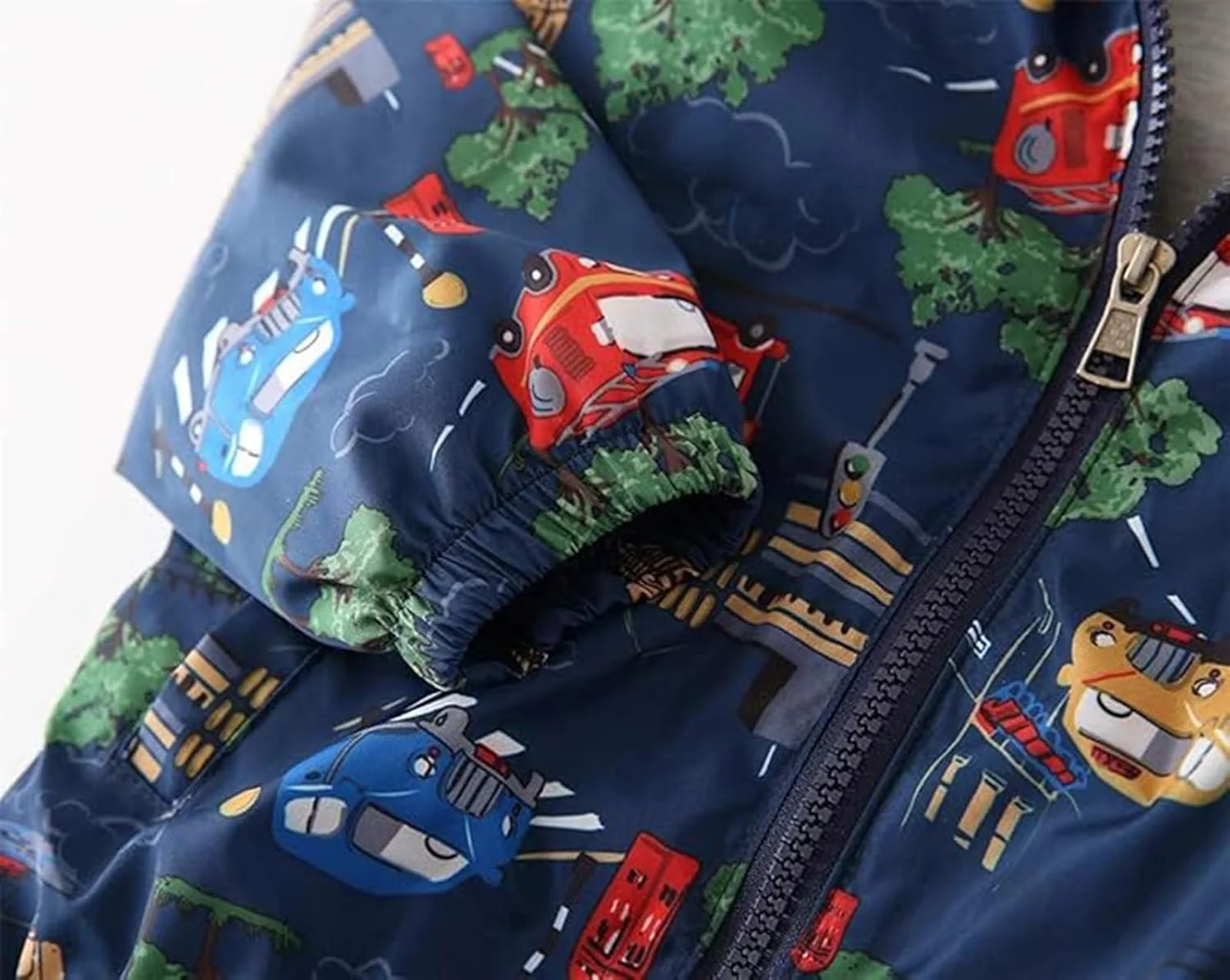 کاپشن بارانی پسرانه دخترانه با طرح دایناسور، ماشین، هواپیما، ژاکت سبک وزن زیپ دار بچگانه کلاه دار ضد آب بادگیر (امارات/عربستان سعودی، قد عددی، 130، ماشین آبی-درختی)