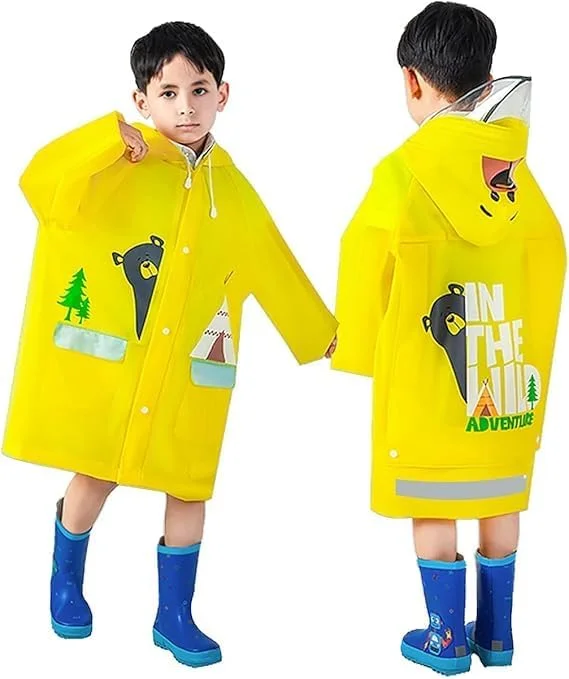 پانچو بارانی بچگانه ChicAbode، ژاکت ضد آب کلاه دار لباس بارانی کودکانه برای پسران دختران 6-8 ساله زرد