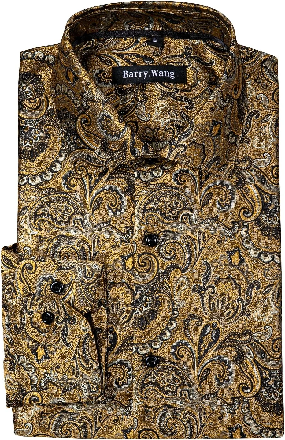 پیراهن مردانه Barry.Wang طرح Paisley بافت گل ابریشمی آستین بلند دکمه دار سرآستین فرانسوی، مناسب برای مجالس و اوقات فراغت، ضد چروک